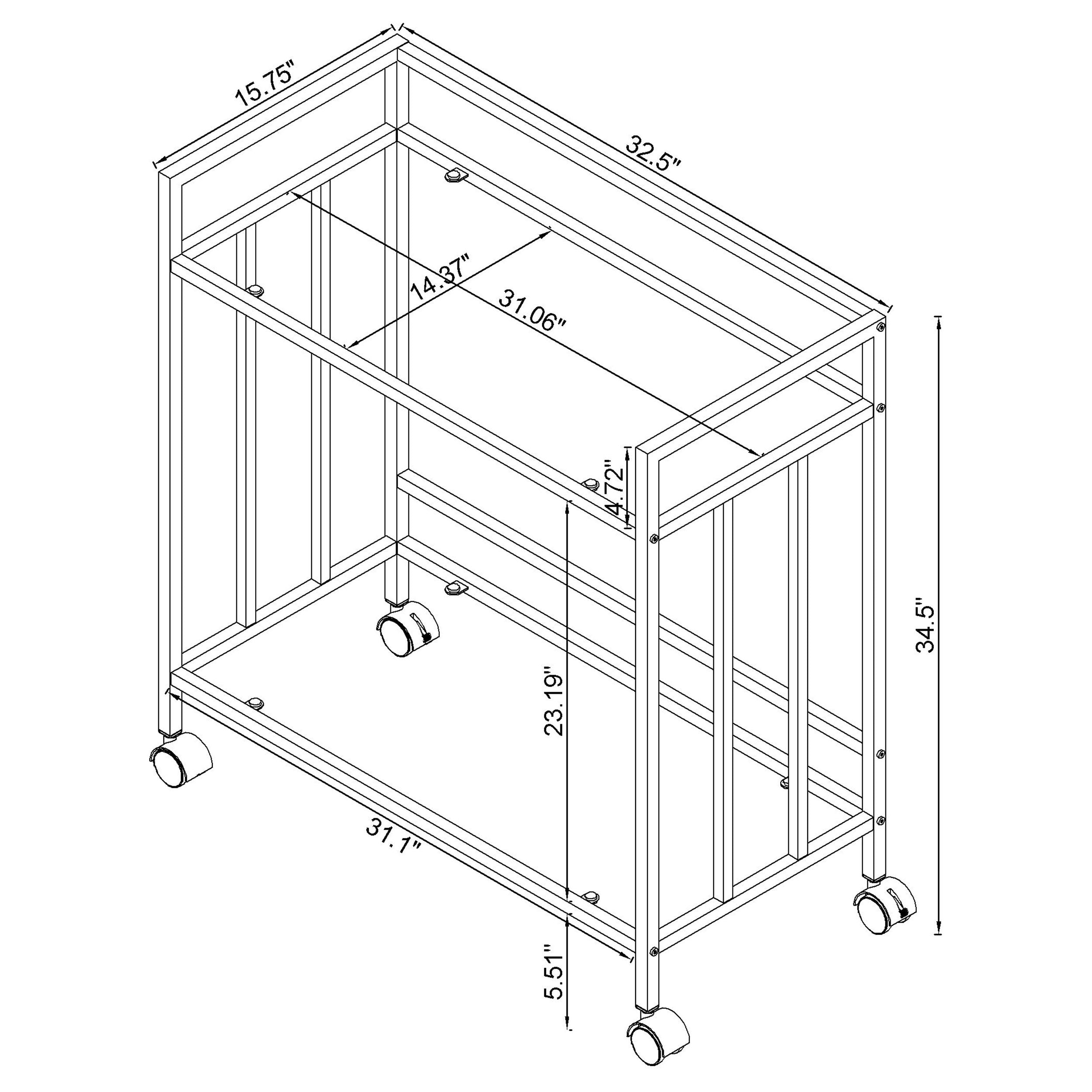 Cara 2-tier Rectangular Glass Shelf Metal Bar Cart Brass — view 9