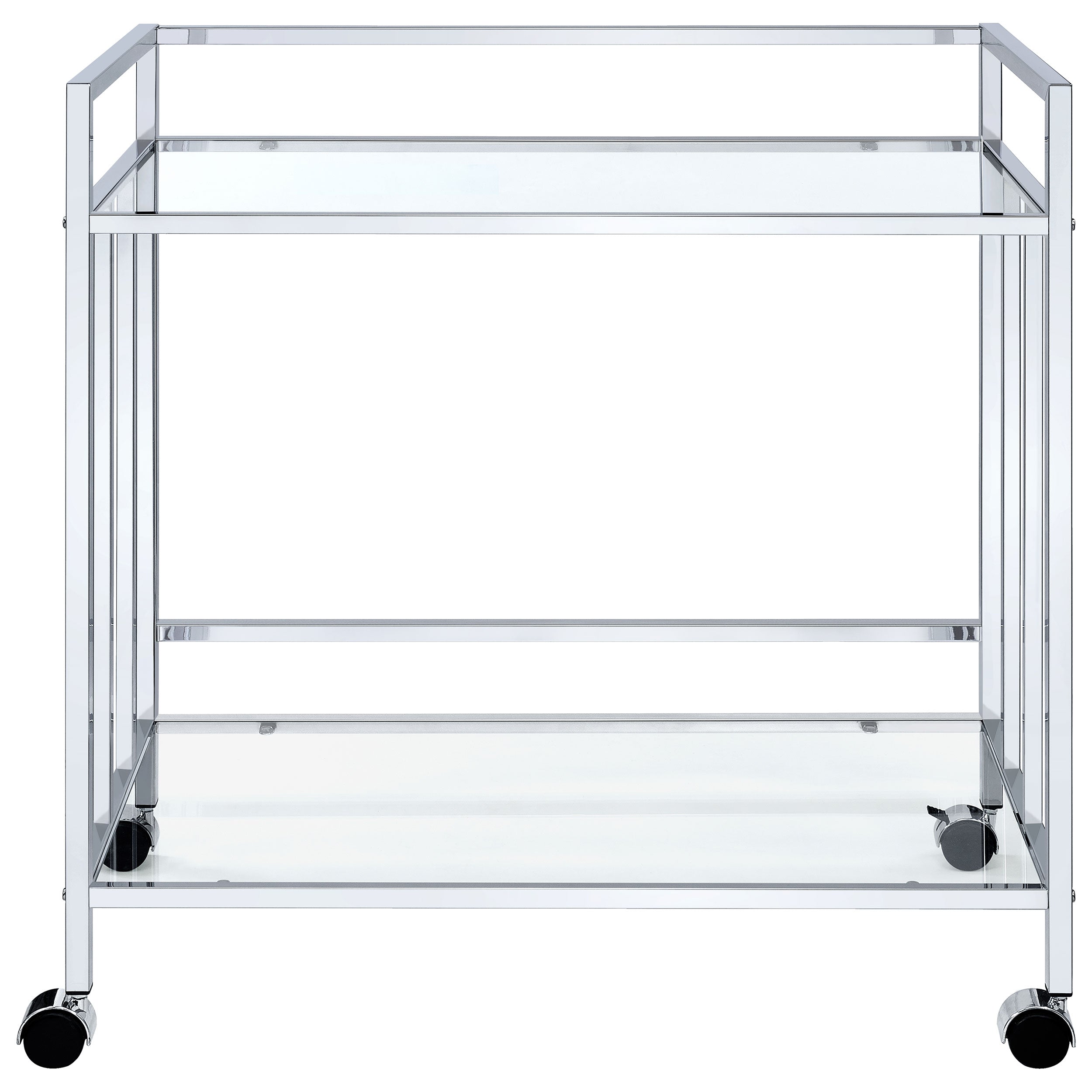 Cara 2-tier Rectangular Glass Shelf Metal Bar Cart Chrome — view 3