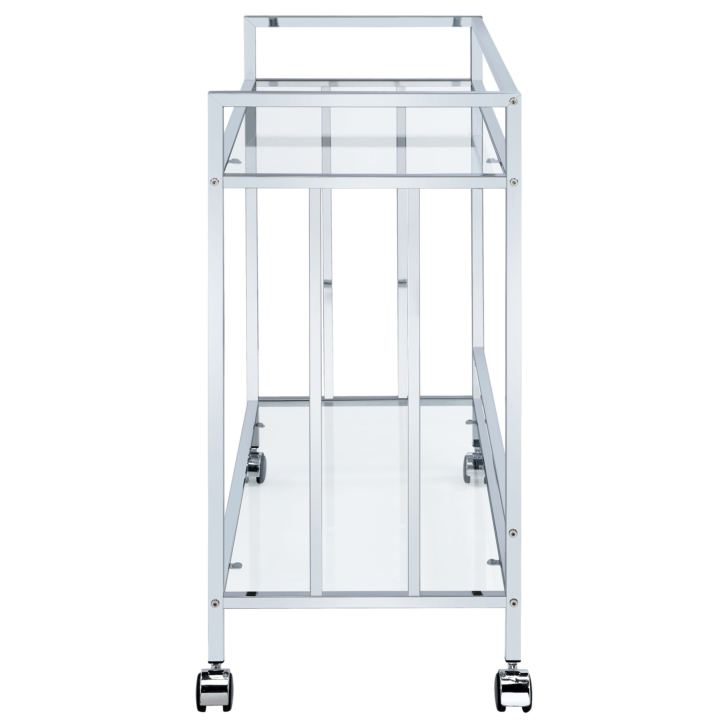 Cara 2-tier Rectangular Glass Shelf Metal Bar Cart Chrome — view 4