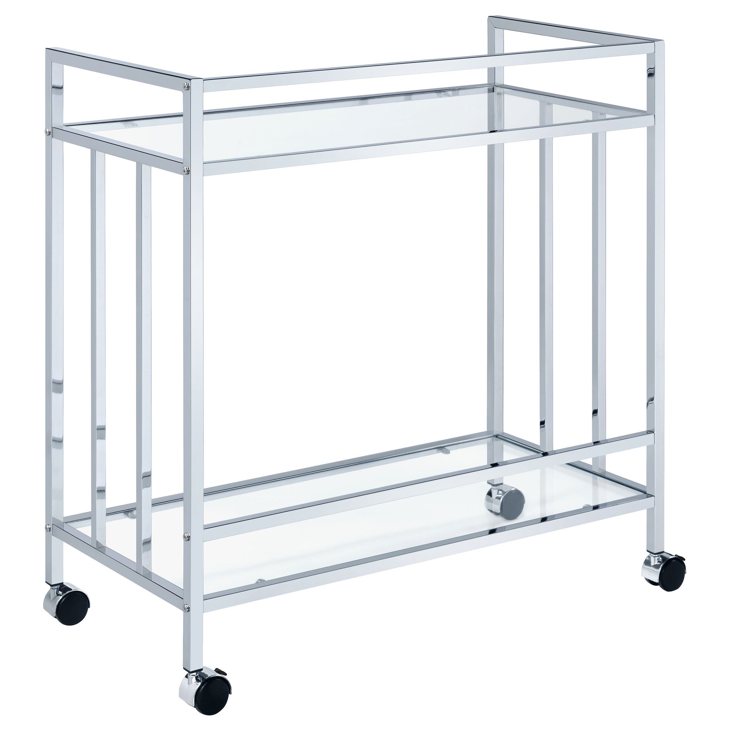 Cara 2-tier Rectangular Glass Shelf Metal Bar Cart Chrome — view 5