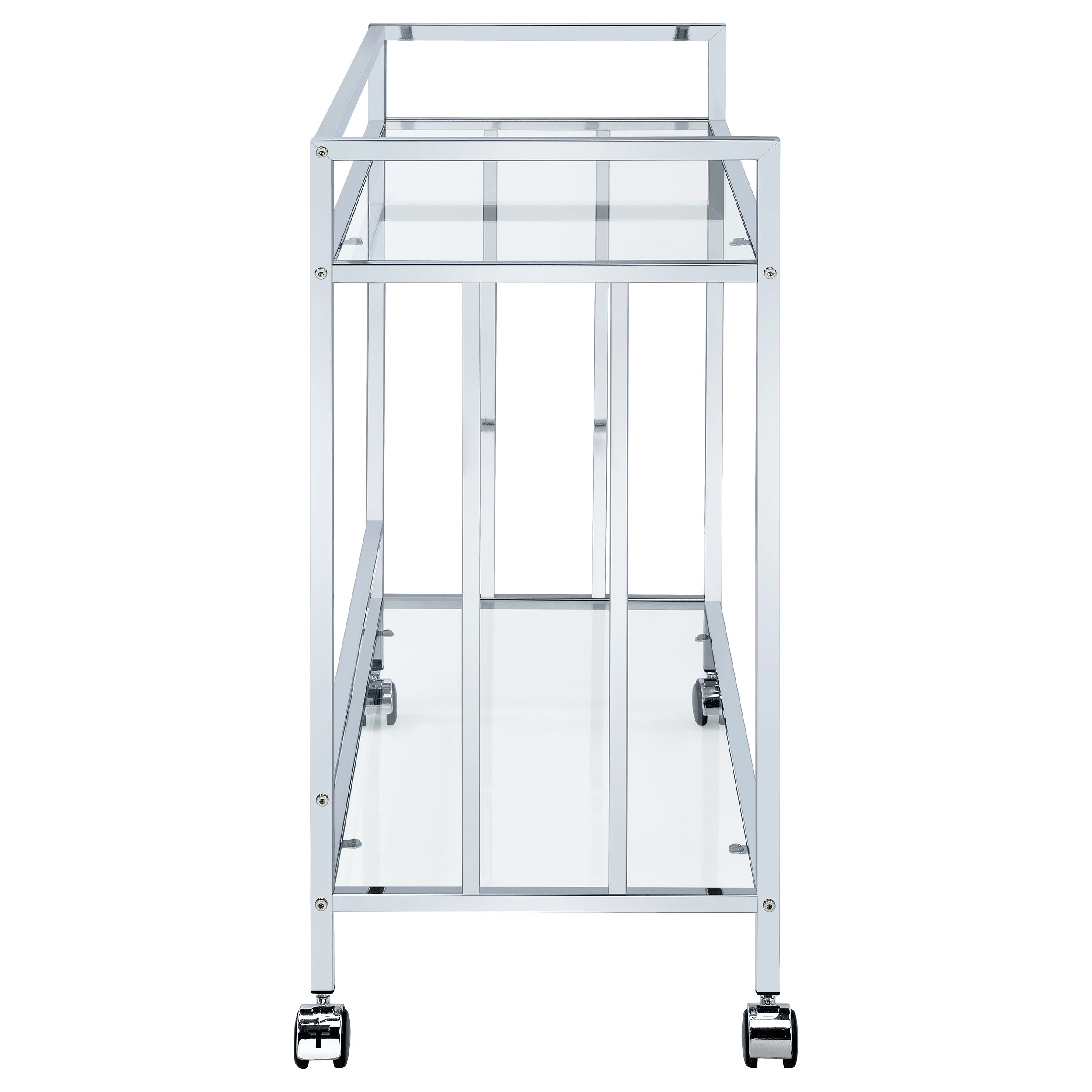 Cara 2-tier Rectangular Glass Shelf Metal Bar Cart Chrome — view 7