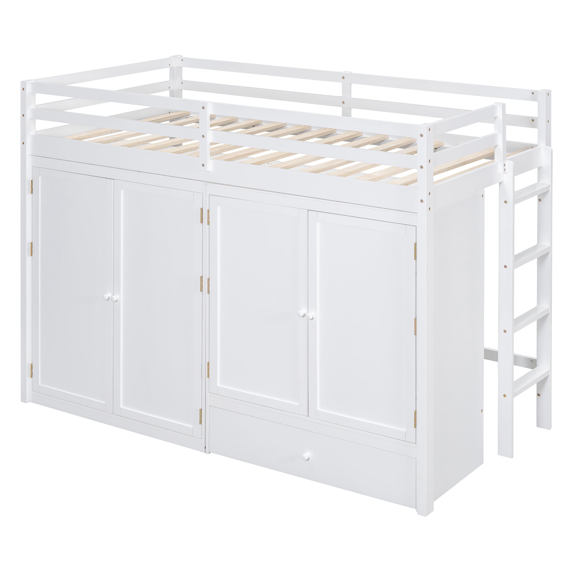 Twin size Loft Bed with Drawer, Two Wardrobes and Mirror, White - Atlantic Fine Furniture Melbourne FL