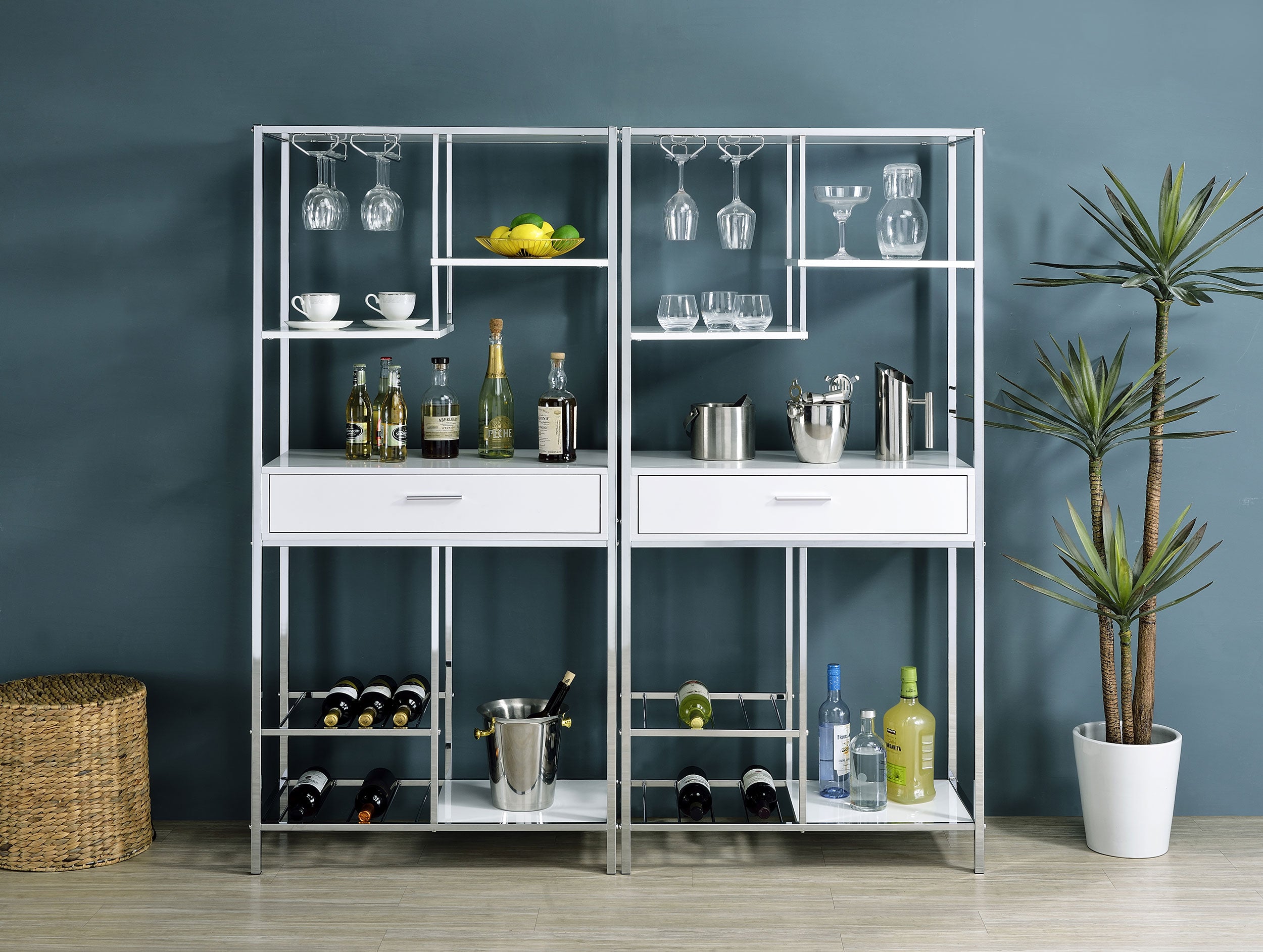Figueroa 5-shelf LED Wine Storage Bar Cabinet White High Gloss — view 4