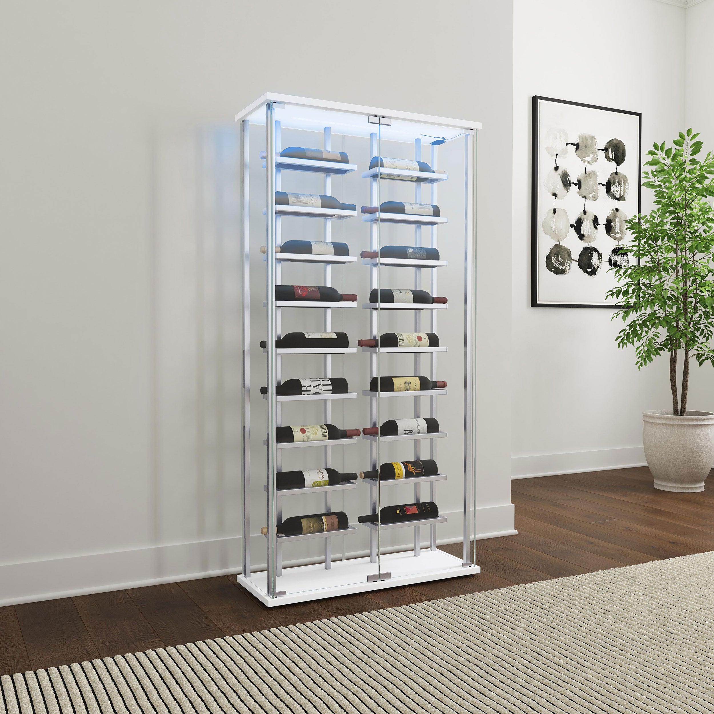 Montara Tempered Glass Wine Storage LED Curio Cabinet Chrome — view 3