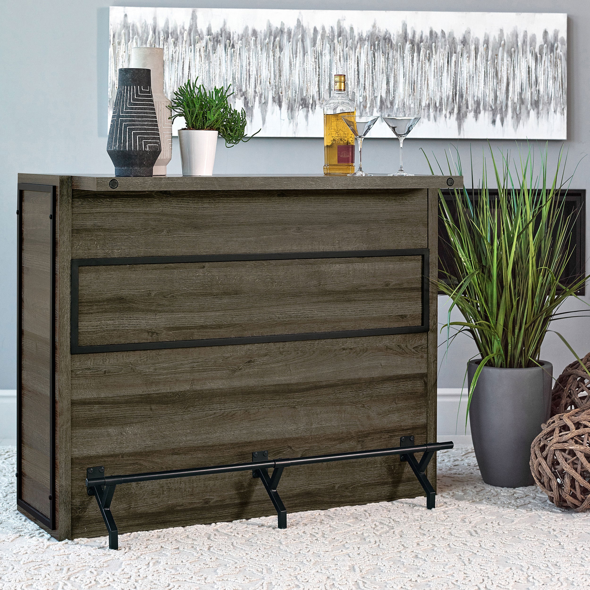 Joe 5-shelf Composite Wood Home Bar Wine Cabinet Aged Oak — view 2