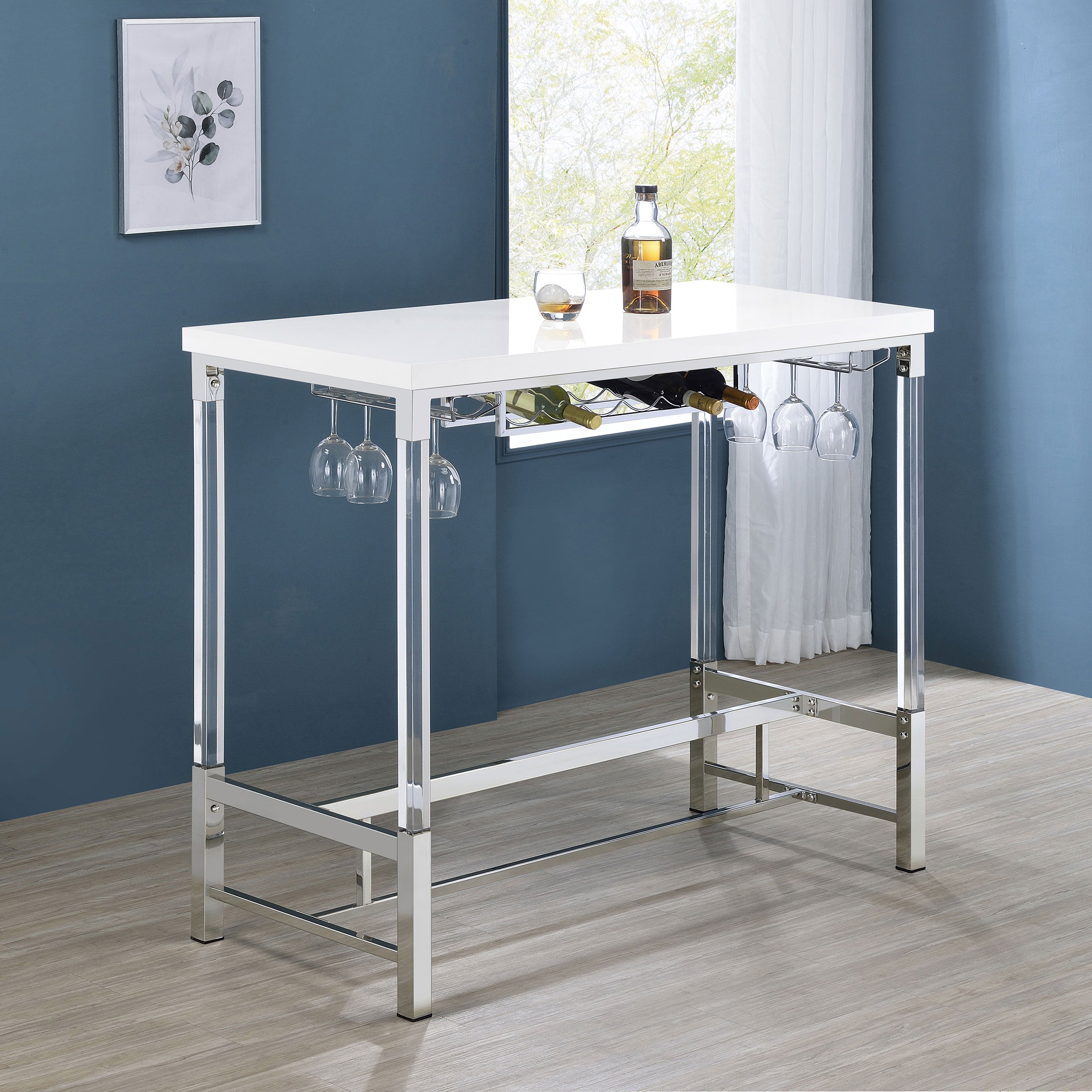 Norcrest 47-inch Acrylic Leg Bar Table White High Gloss — view 2