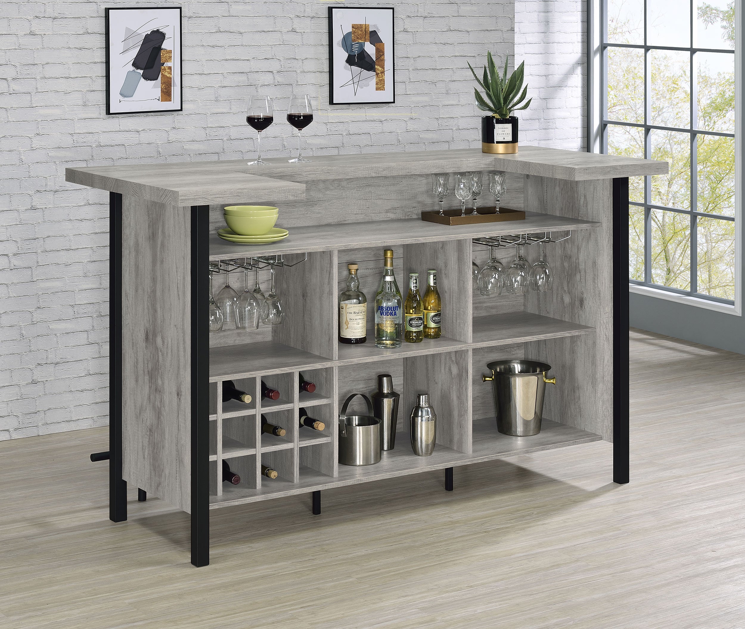 Bellemore Freestanding Home Bar Wine Cabinet Grey Driftwood — view 3