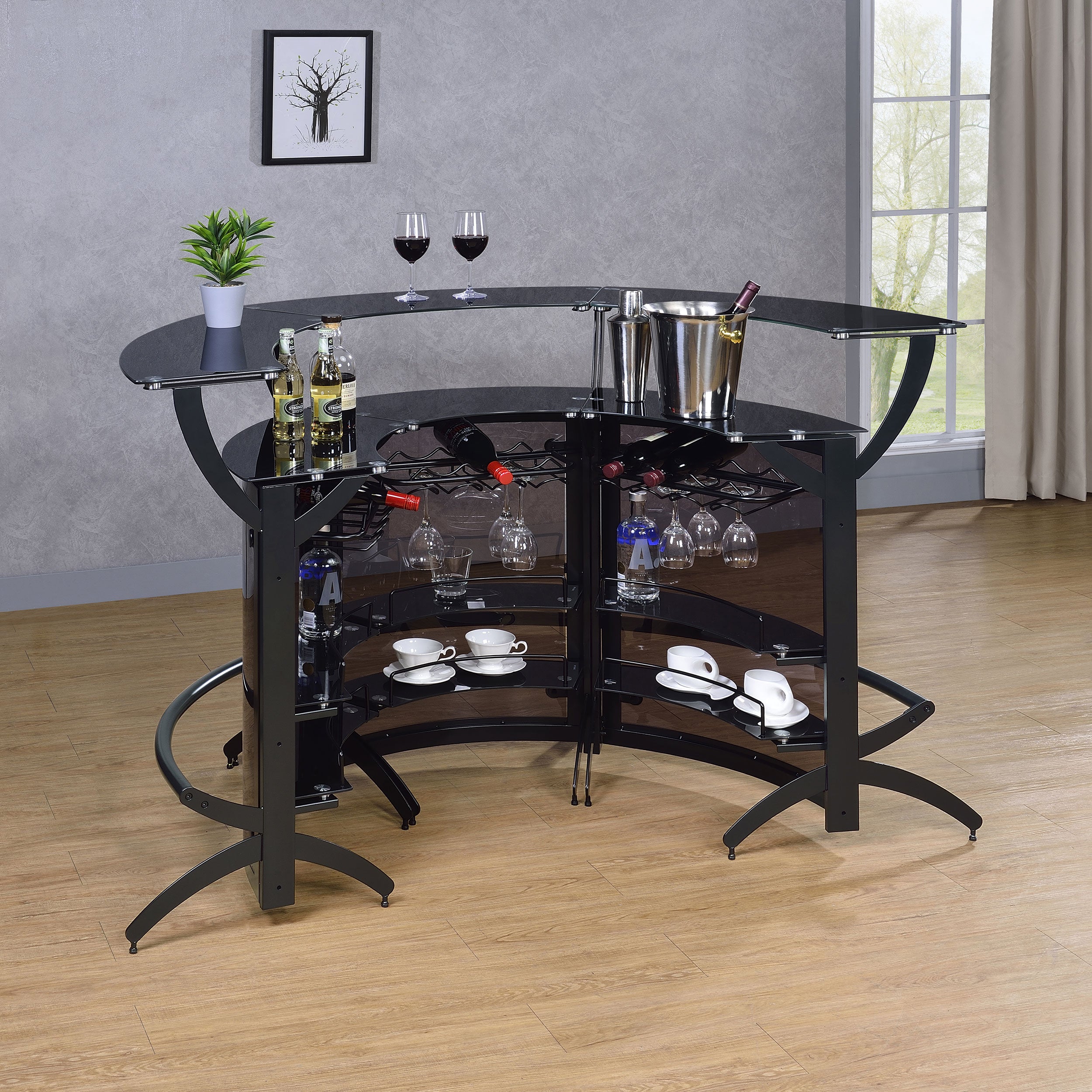 Dallas 3-piece Curved Freestanding Home Bar Cabinet Black — view 3