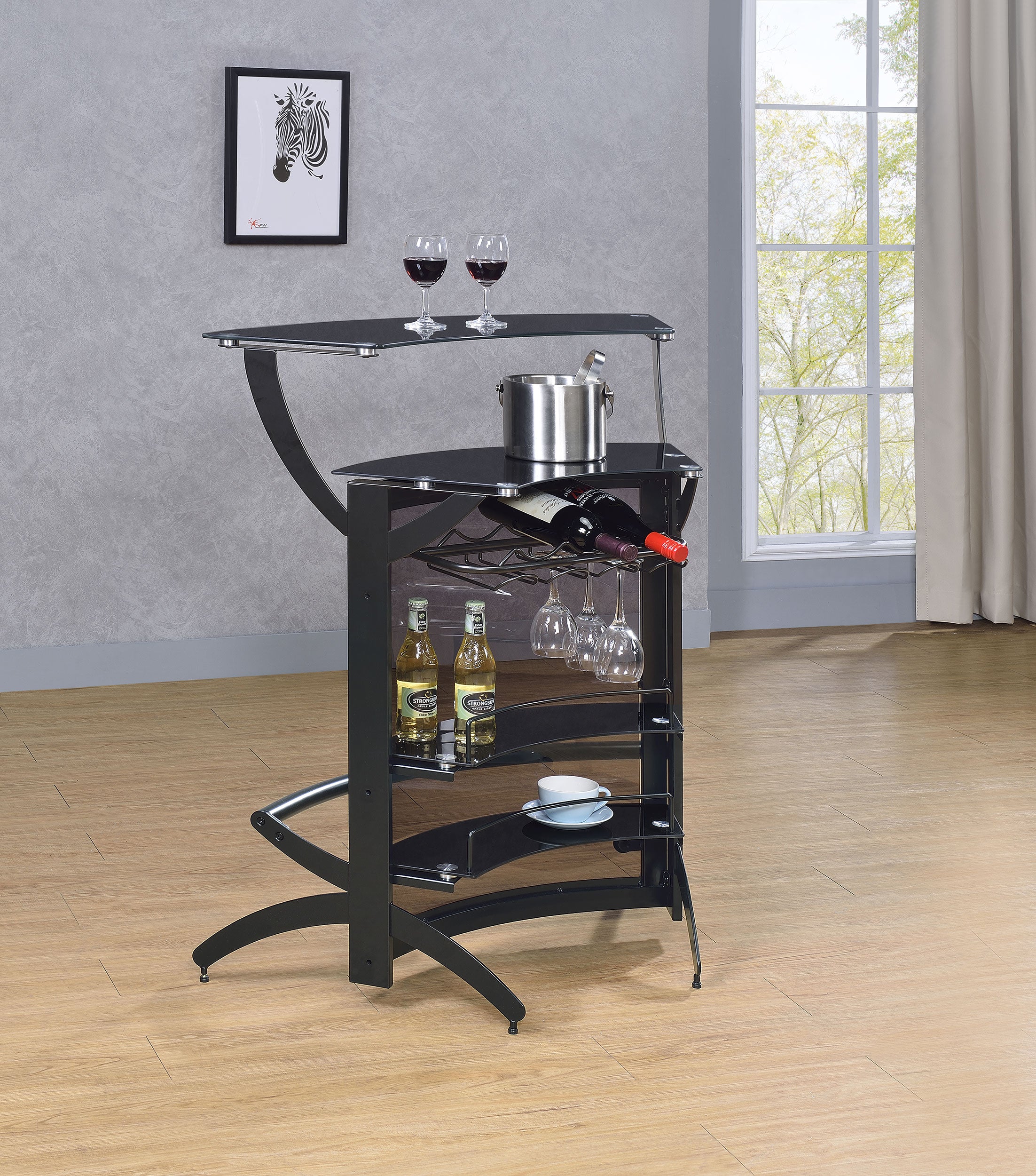 Dallas 2-shelf Curved Freestanding Home Bar Cabinet Black — view 3