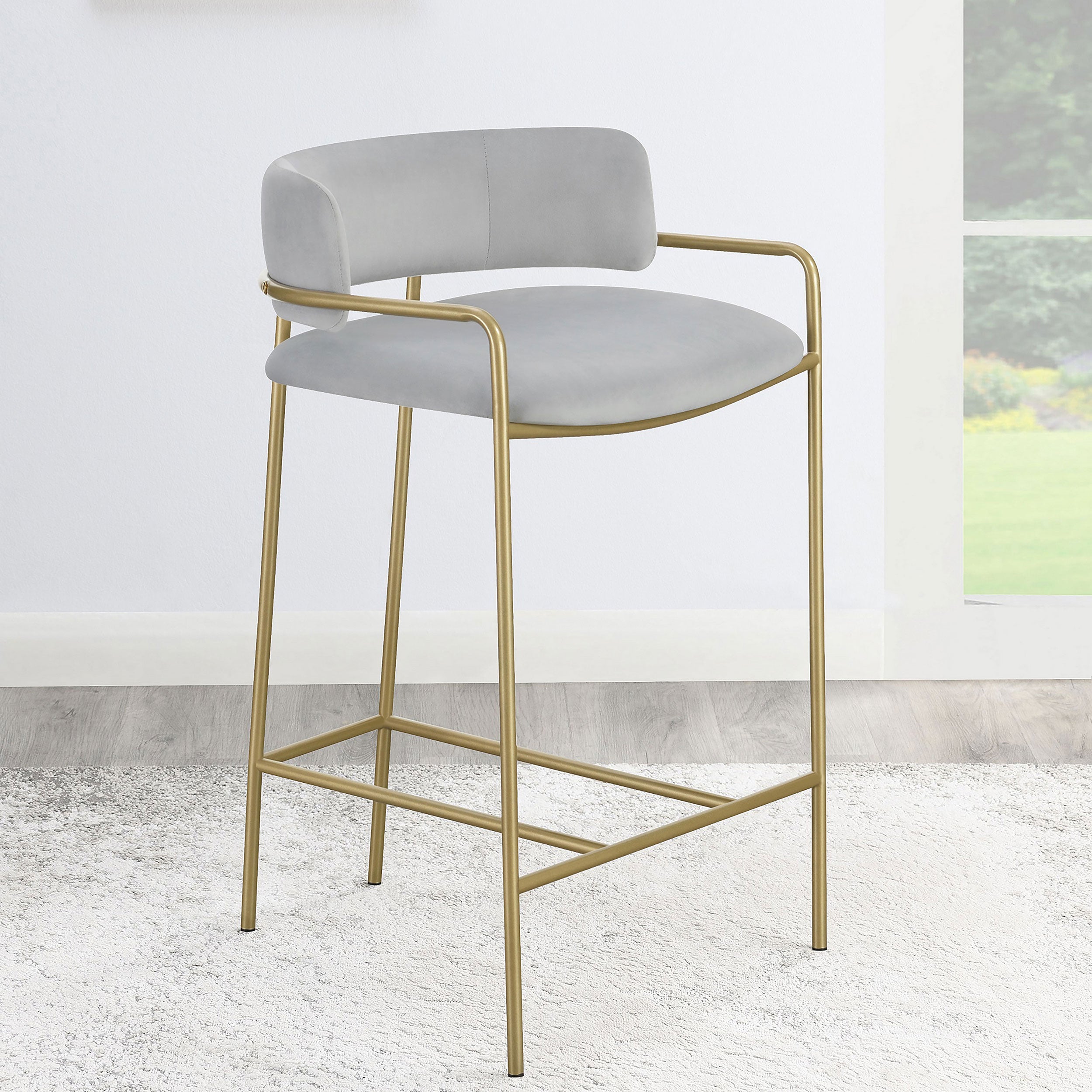 Comstock Upholstered Low Back Stool Grey and Gold — view 2