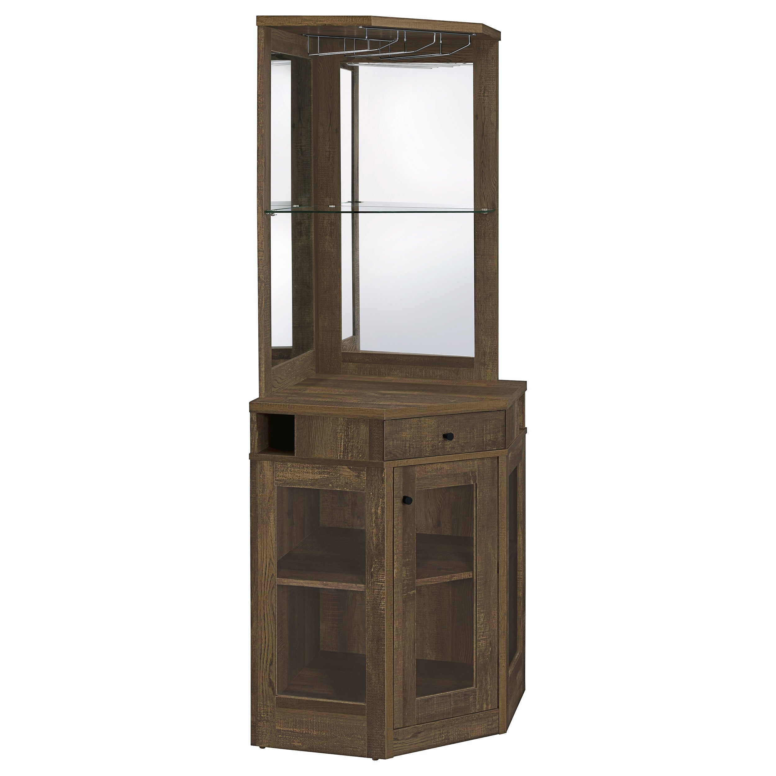 Alviso 1-drawer Corner Home Bar Wine Cabinet Rustic Oak — view 1