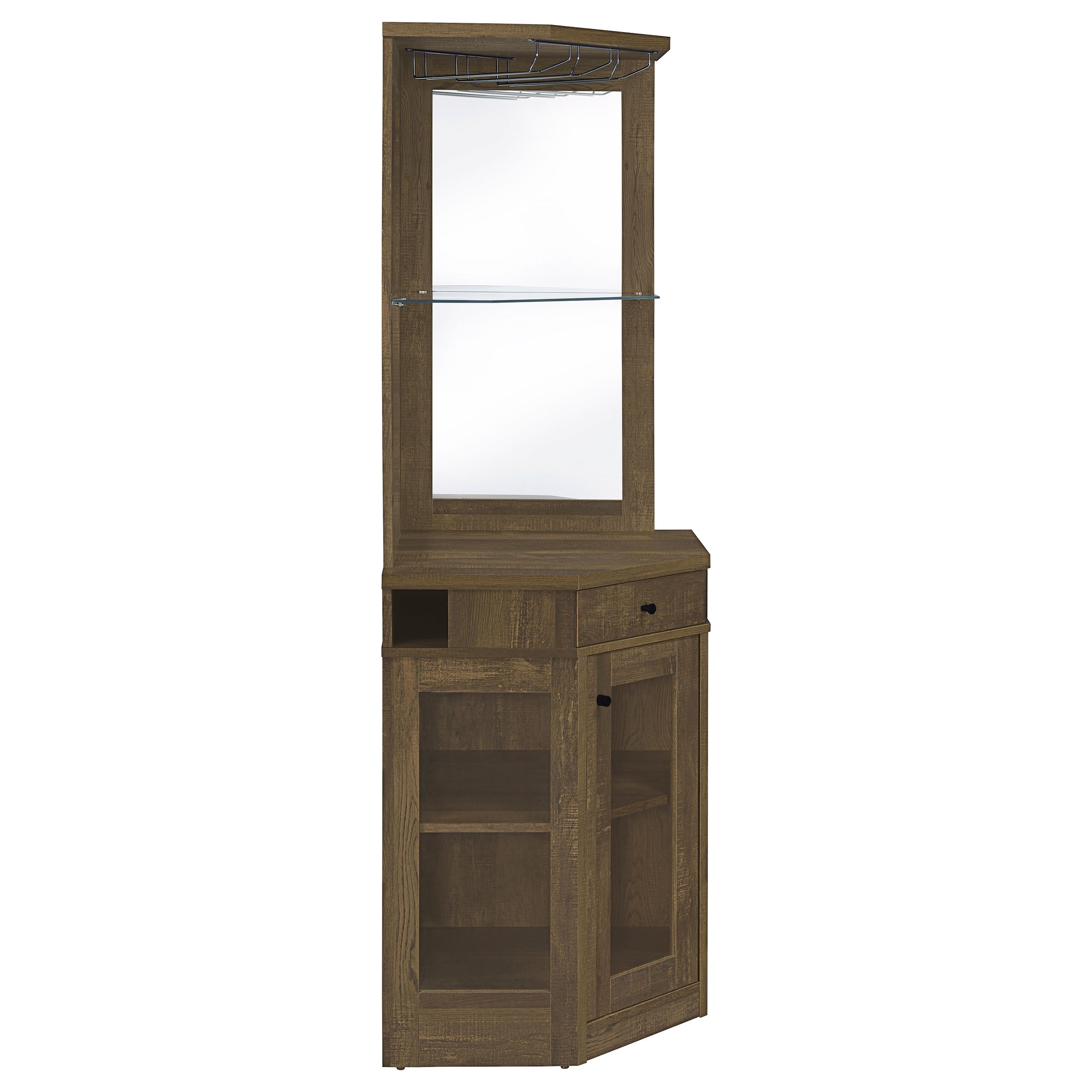 Alviso 1-drawer Corner Home Bar Wine Cabinet Rustic Oak — view 9
