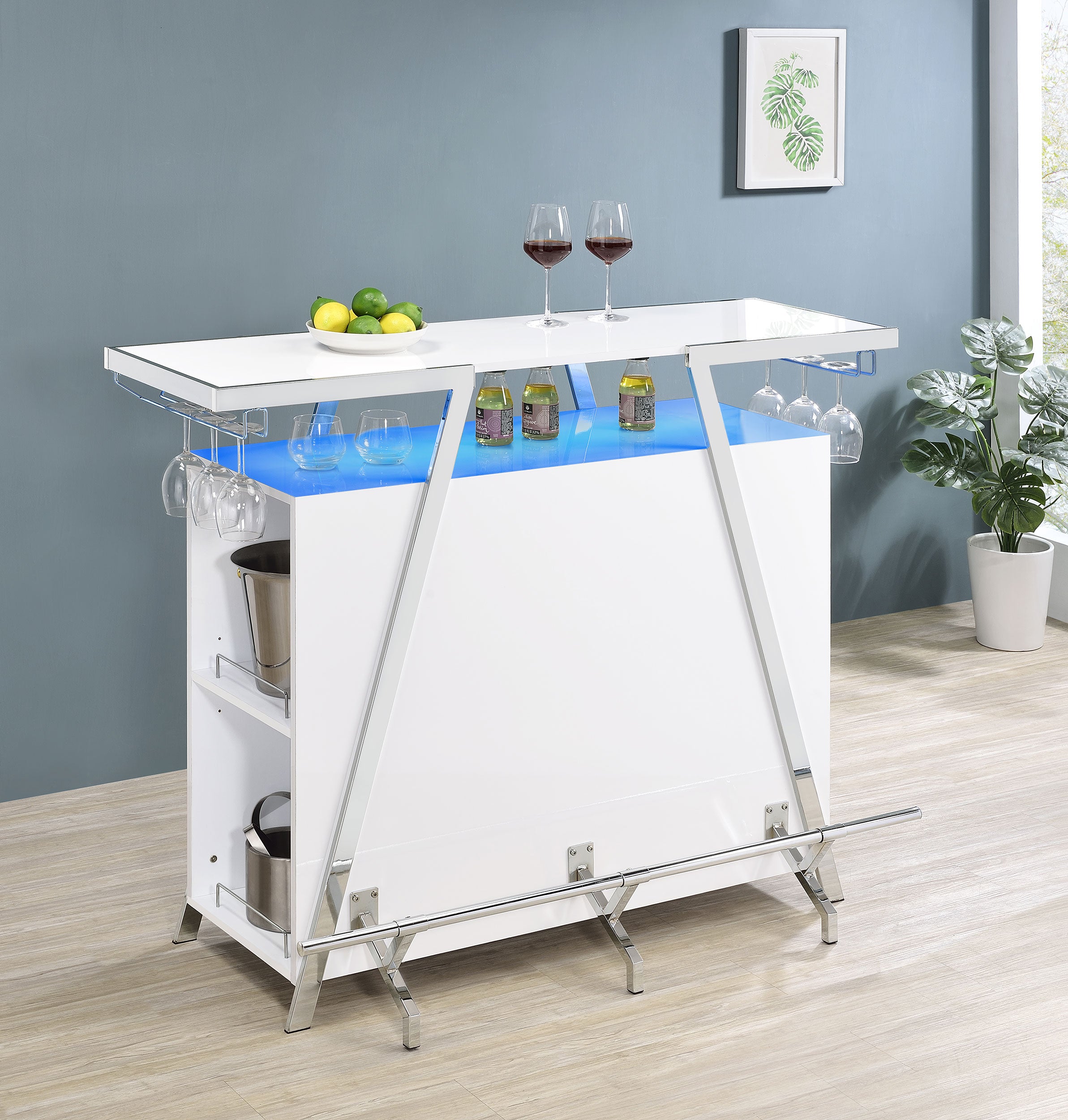 Araceli Freestanding LED Home Bar Cabinet White High Gloss — view 5