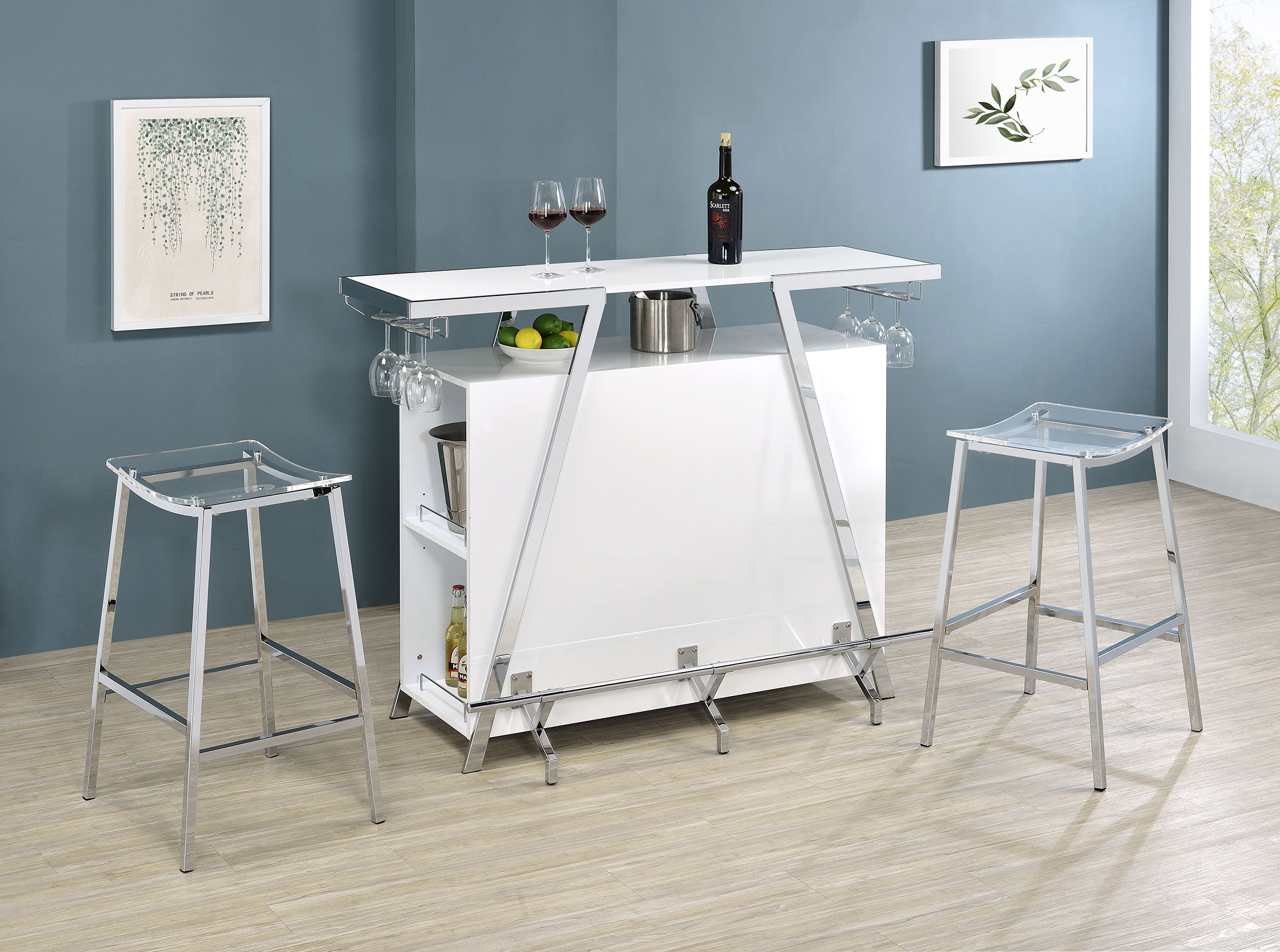 Araceli Freestanding LED Home Bar Cabinet White High Gloss — view 2