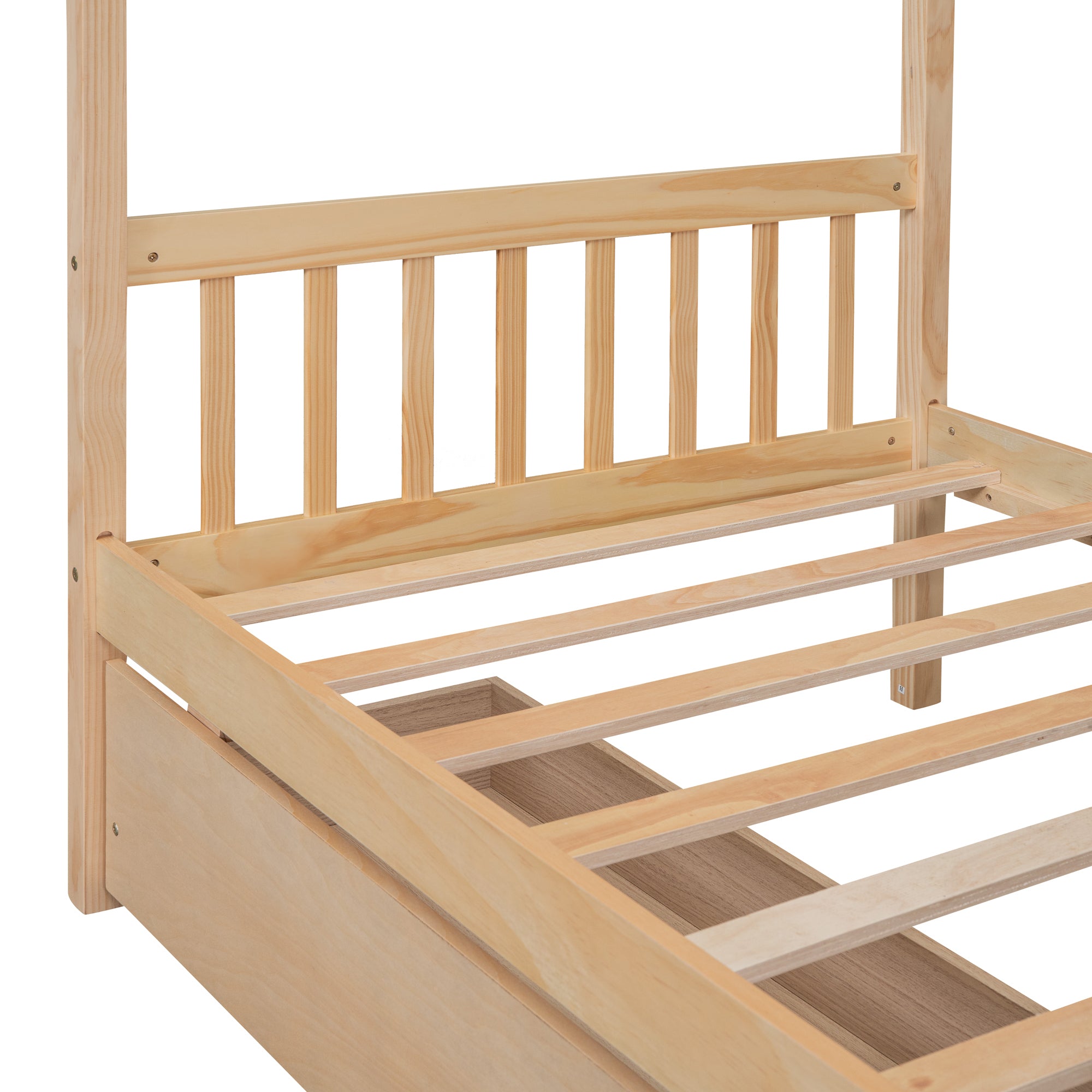 Twin Size Wooden House Bed with Drawers, Natural - Atlantic Fine Furniture Melbourne FL