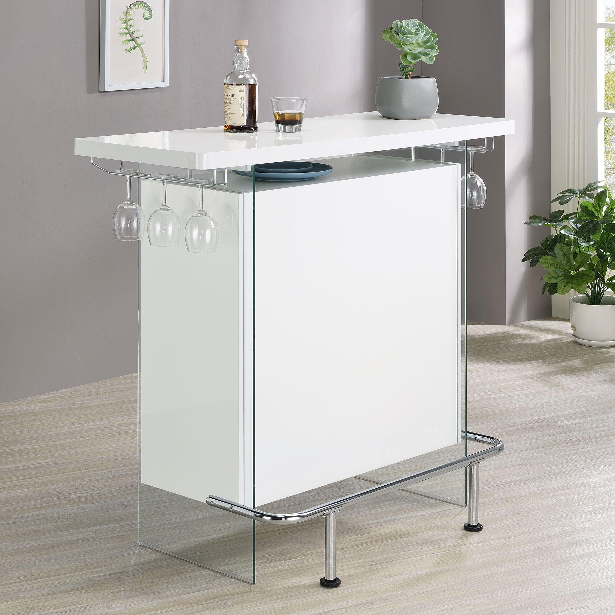 Acosta Freestanding Home Bar Wine Cabinet White High Gloss — view 2