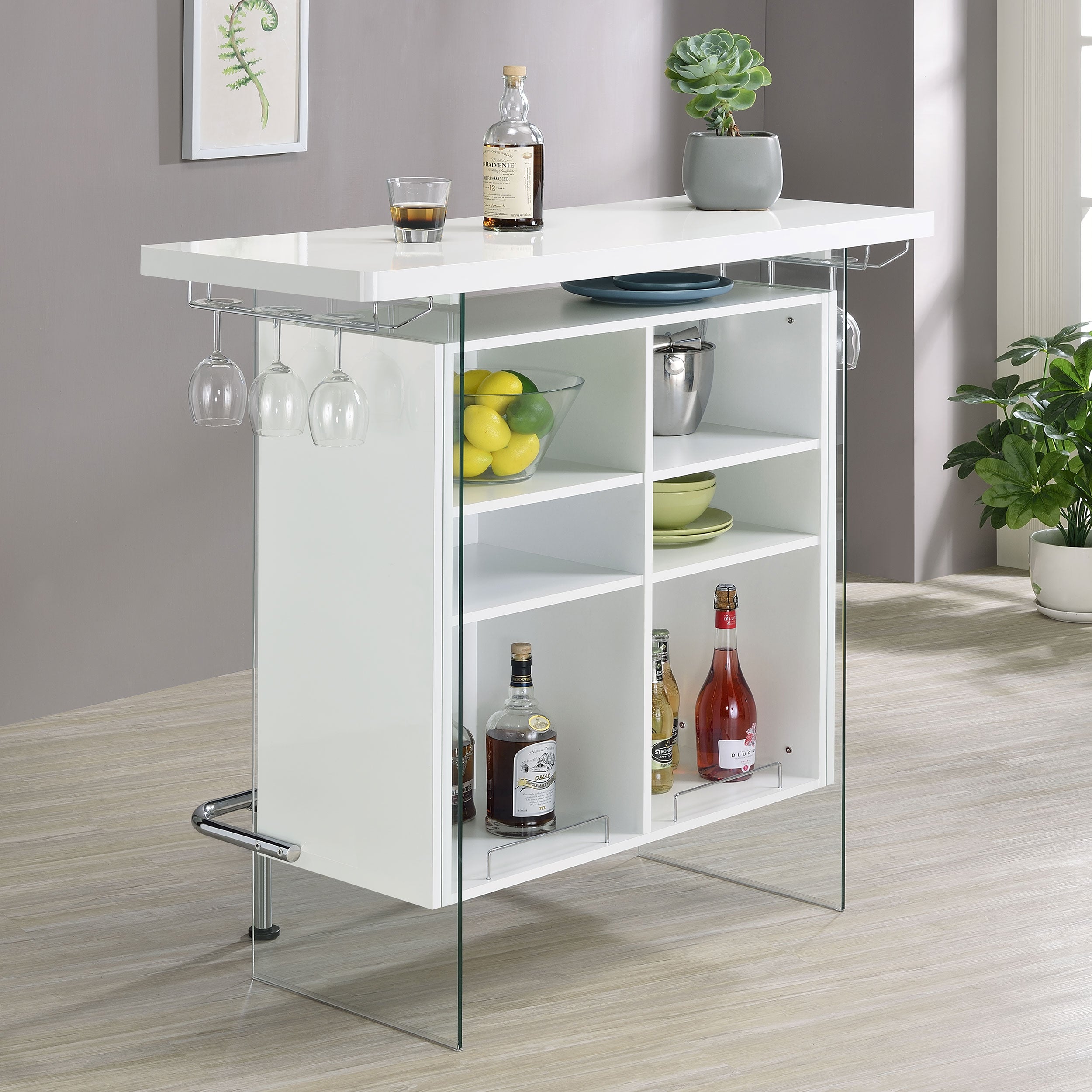 Acosta Freestanding Home Bar Wine Cabinet White High Gloss — view 3
