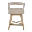 Contemporary Design Swivel Counter Stool With Low Back Support Polyester And Solid Wood - Cream