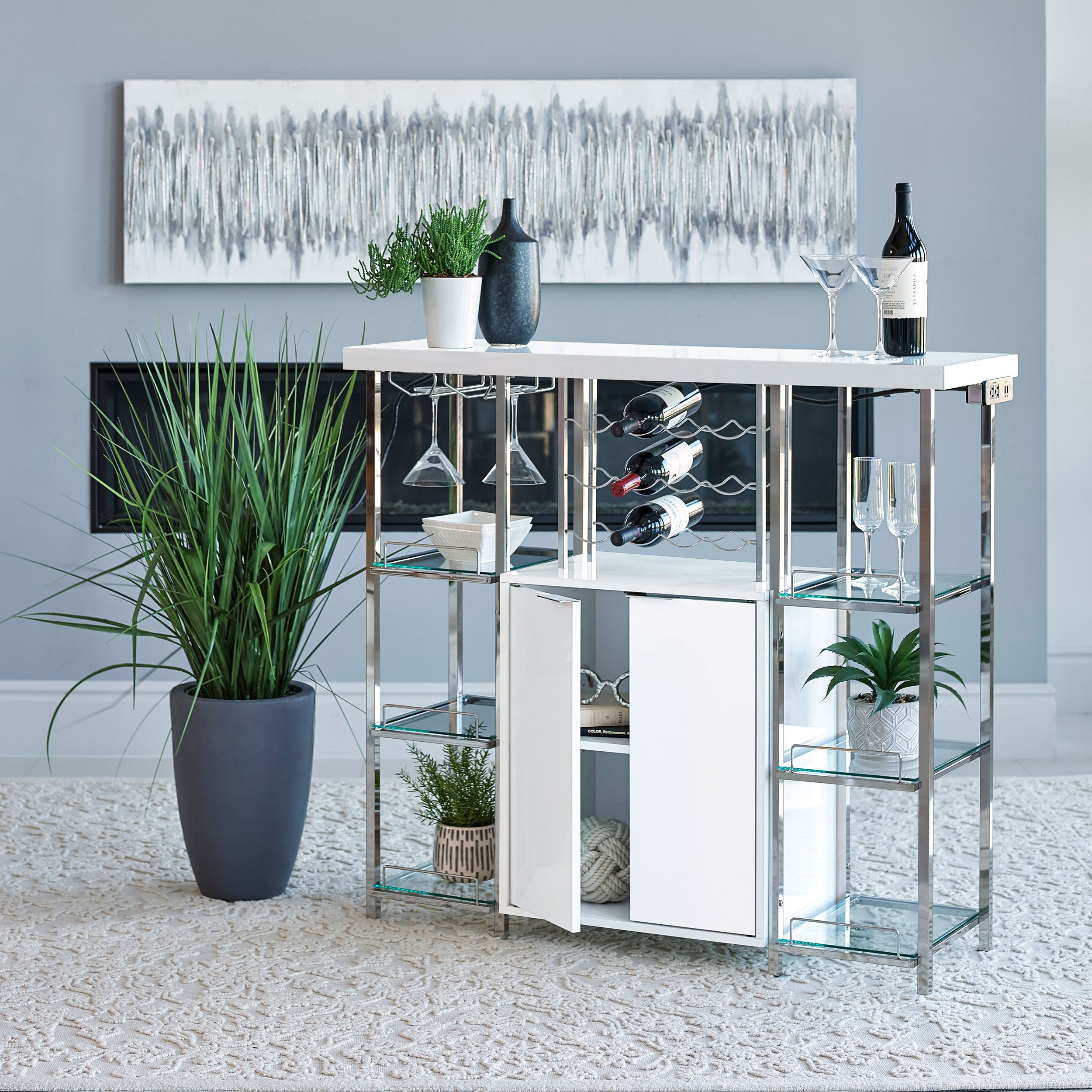 Gallimore 2-door Bar Cabinet Wine Storage White High Gloss — view 2