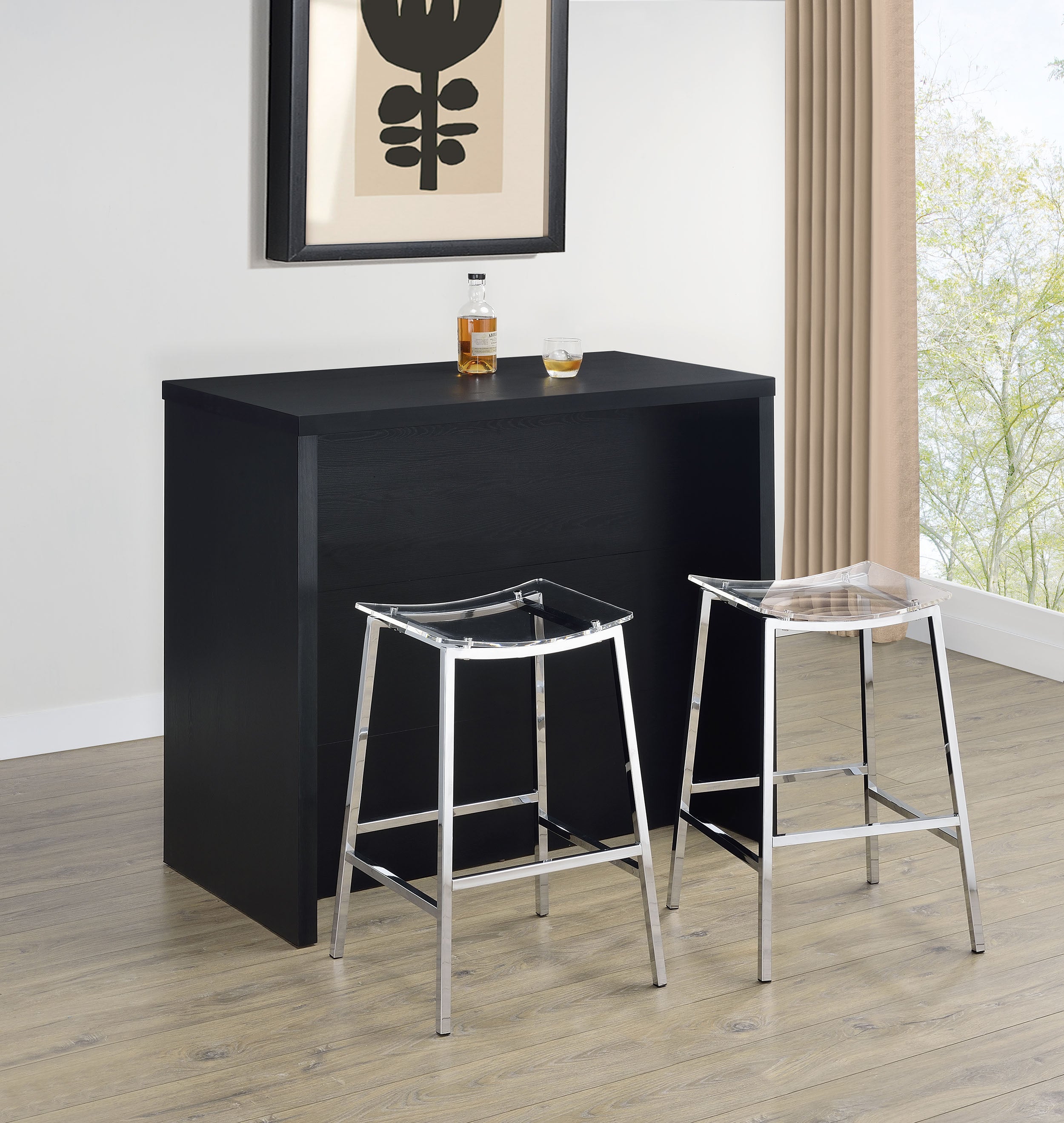 Topanga Engineered Wood Freestanding Home Bar Black — view 2