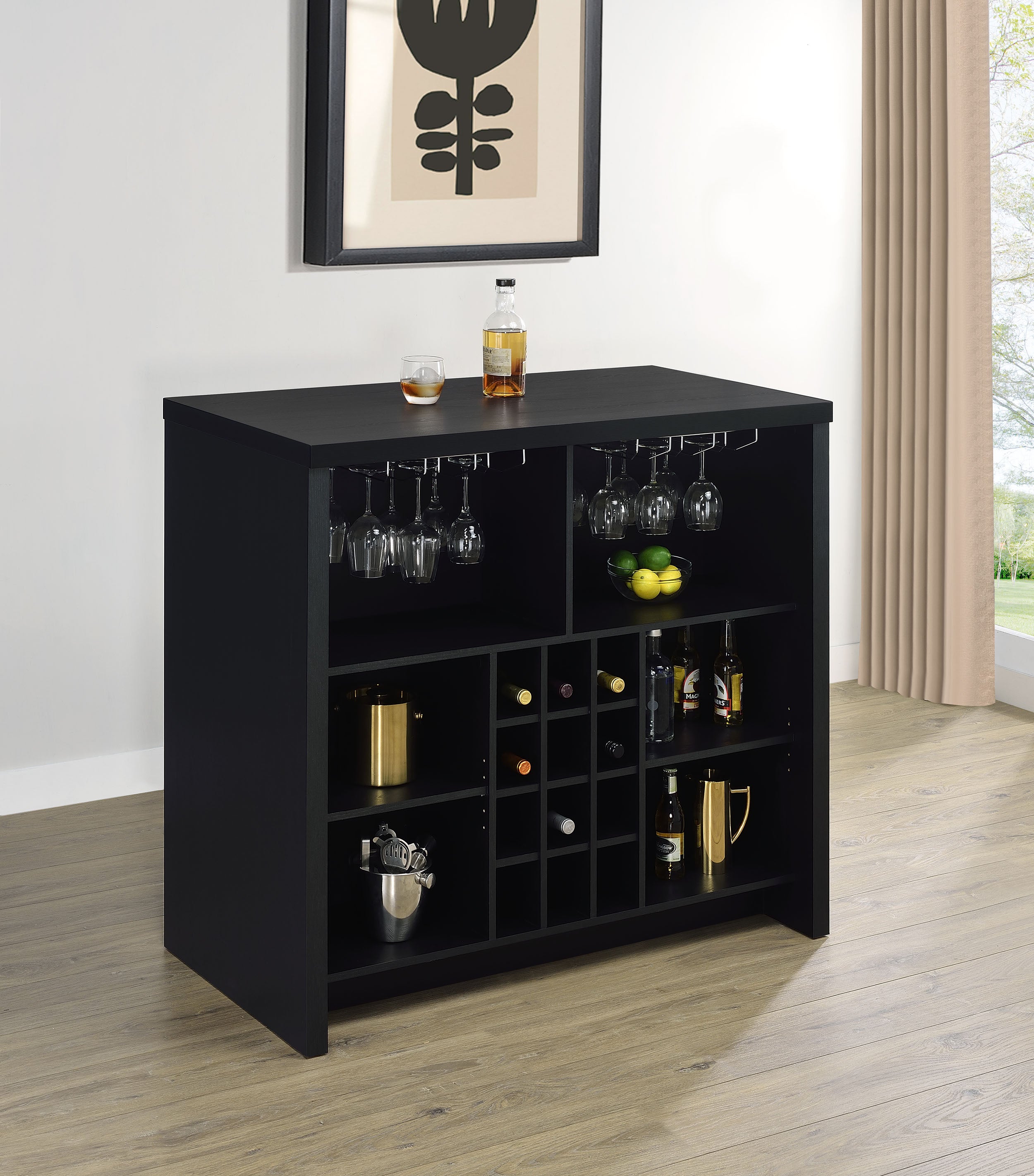 Topanga Engineered Wood Freestanding Home Bar Black — view 3