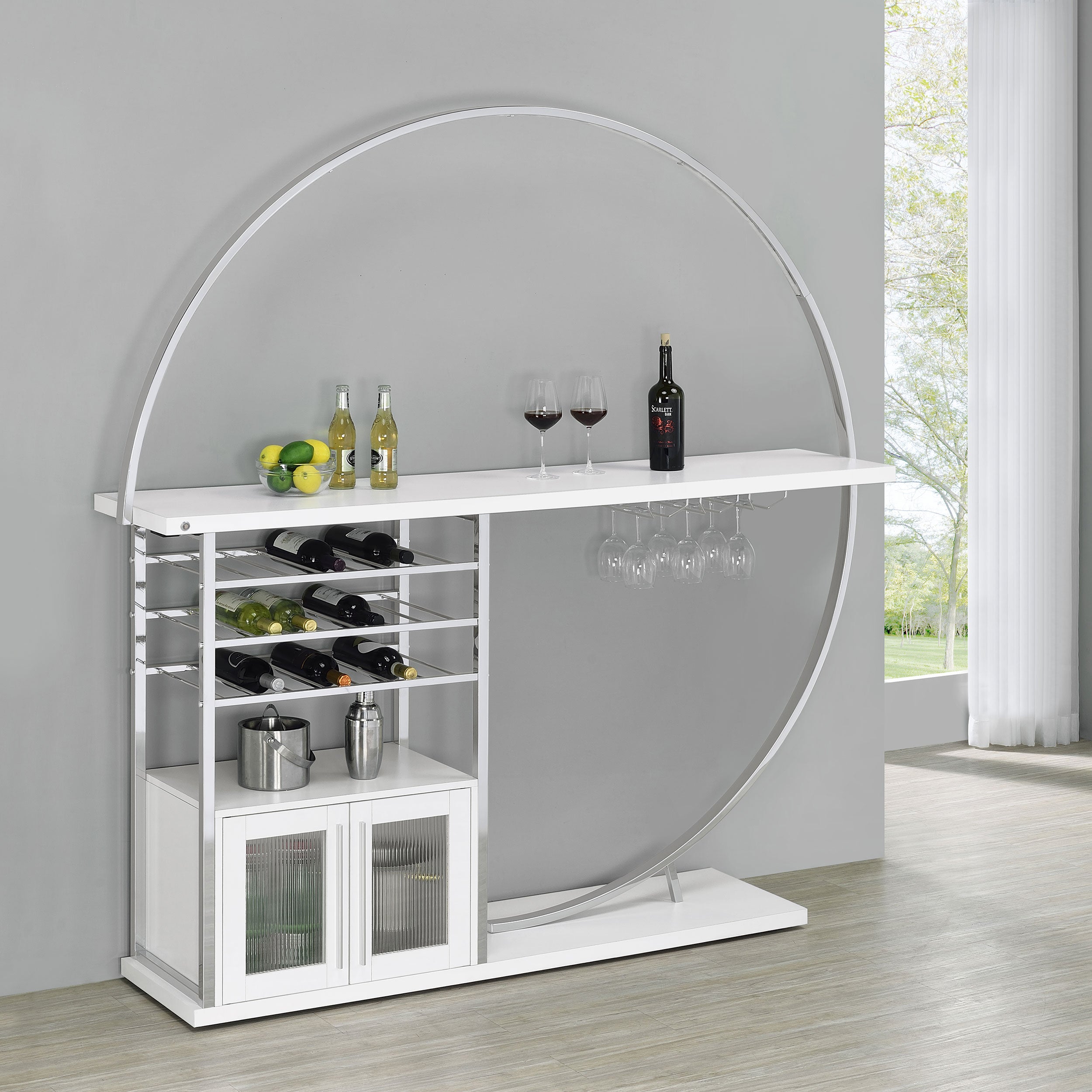 Risley 2-door Circular LED Wine Cabinet White High Gloss — view 2
