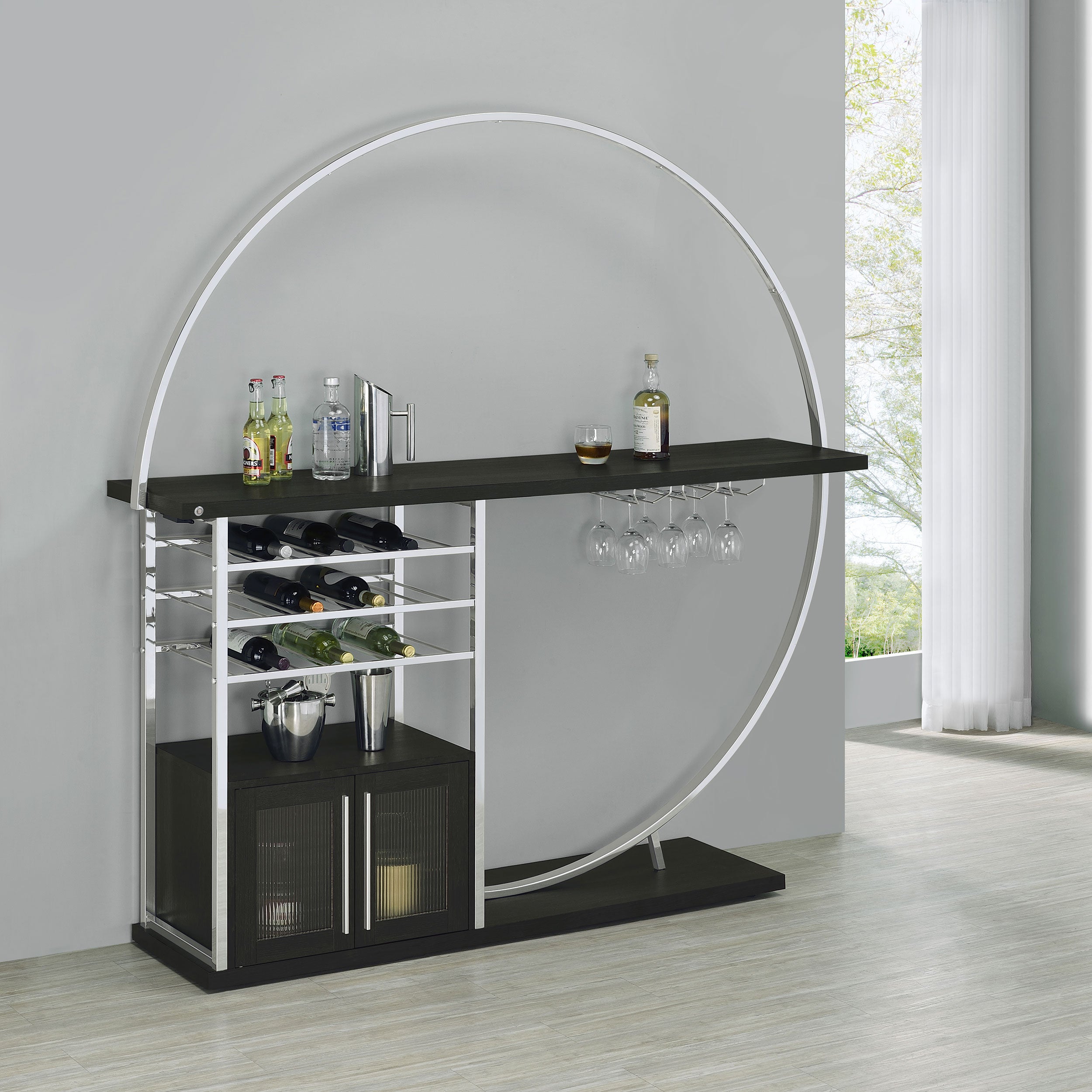 Risley 2-door Circular LED Wine Cabinet Dark Charcoal — view 2
