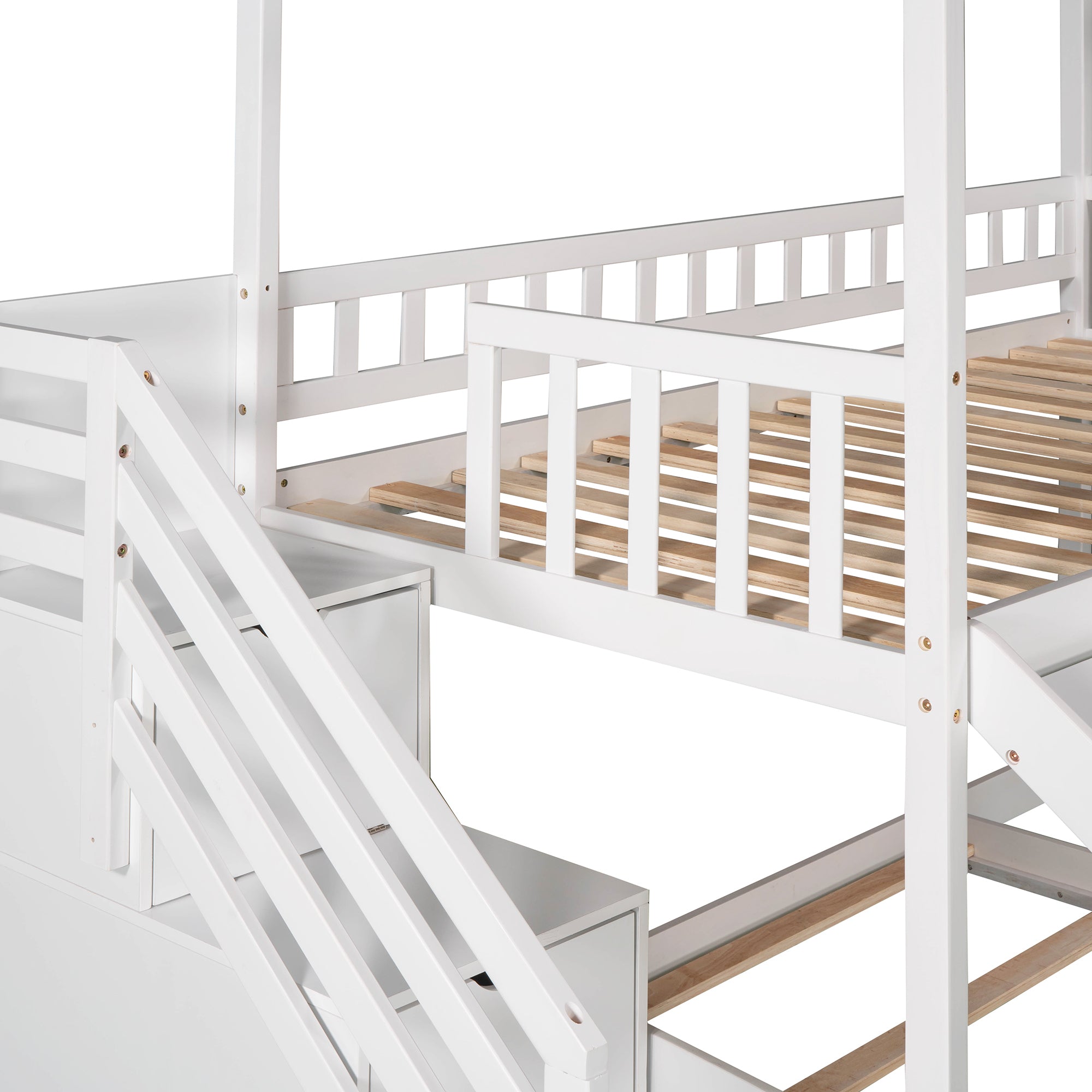 Twin Over Twin Bunk Bed with Two Drawers and Slide, House Bed with Slide, White(OLD SKU :LP000129AAK) - Atlantic Fine Furniture Melbourne FL