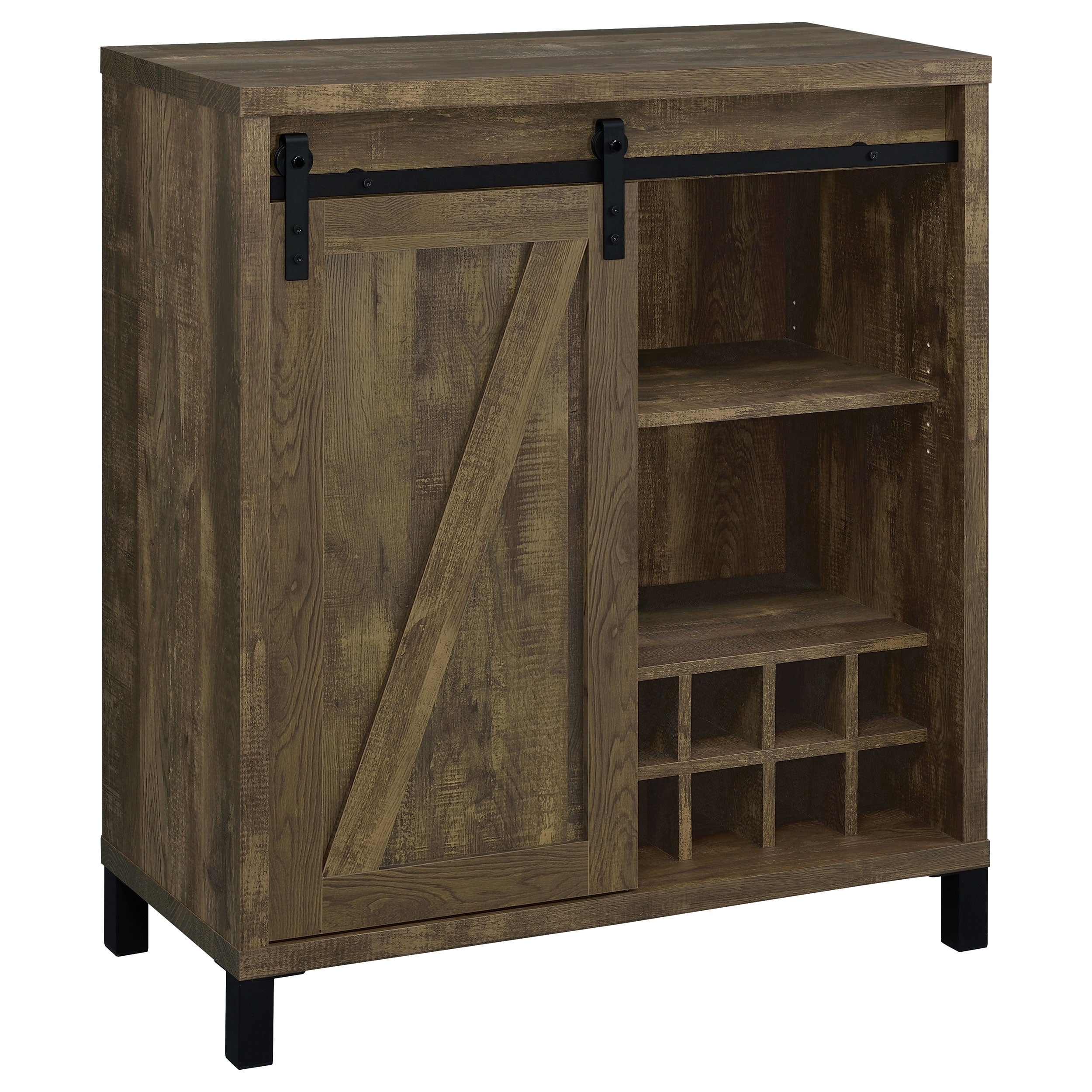 Arlington Sliding Door Home Bar Wine Cabinet Rustic Oak — view 1