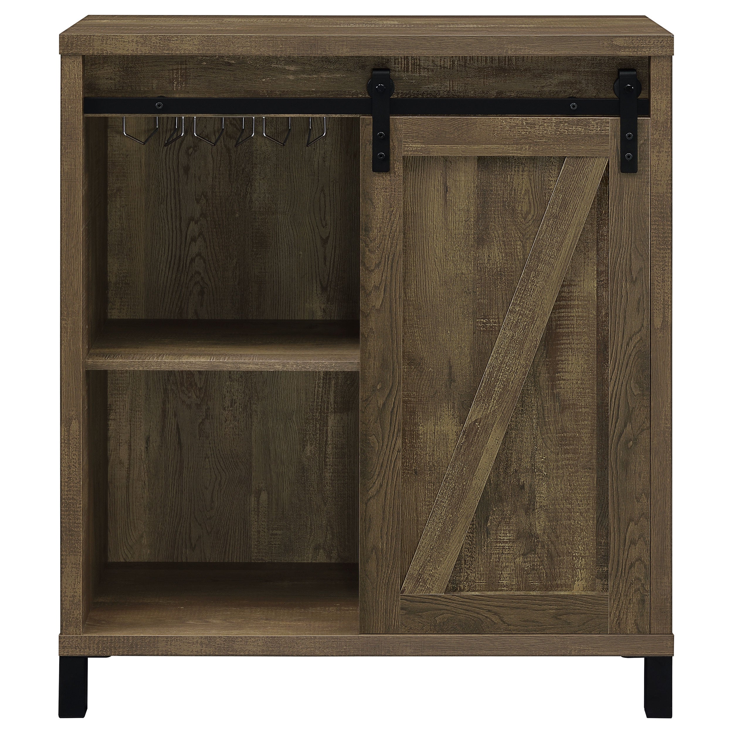 Arlington Sliding Door Home Bar Wine Cabinet Rustic Oak — view 4