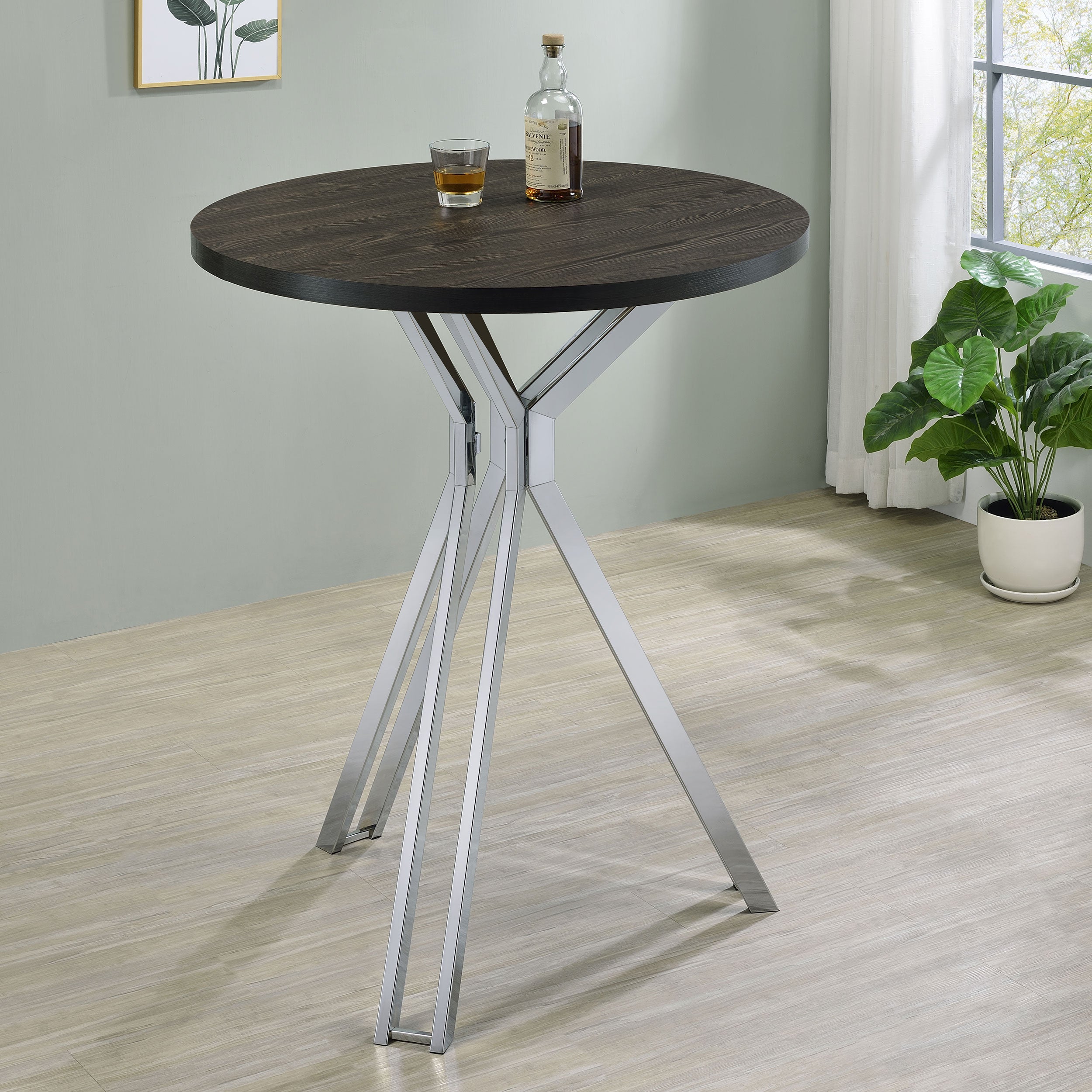 Edgerton Round 35-inch Pub Height Bistro Bar Table Dark Oak — view 2