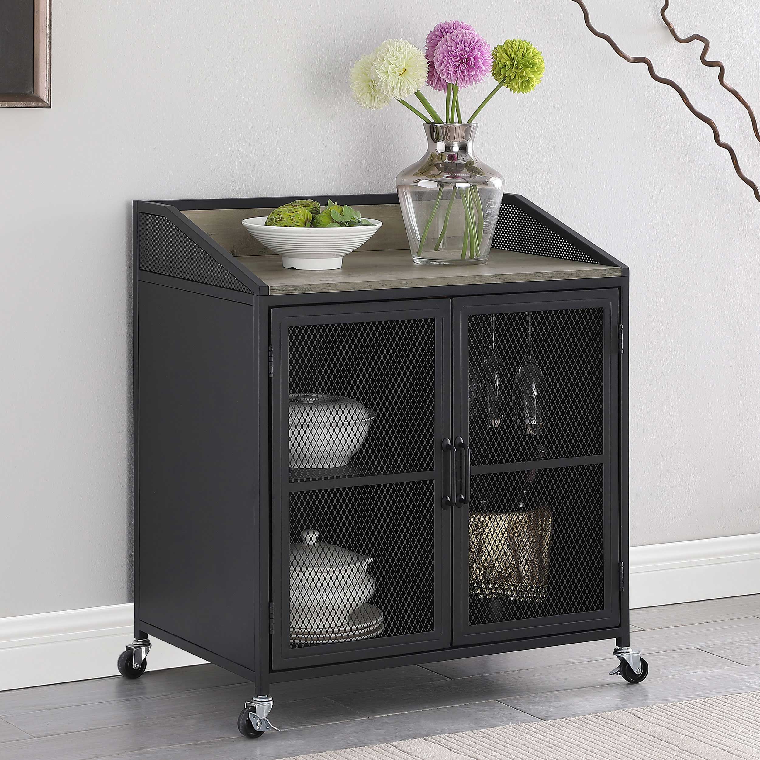 Arlette 2-door Mobile Home Bar Wine Cabinet Sandy Black — view 2
