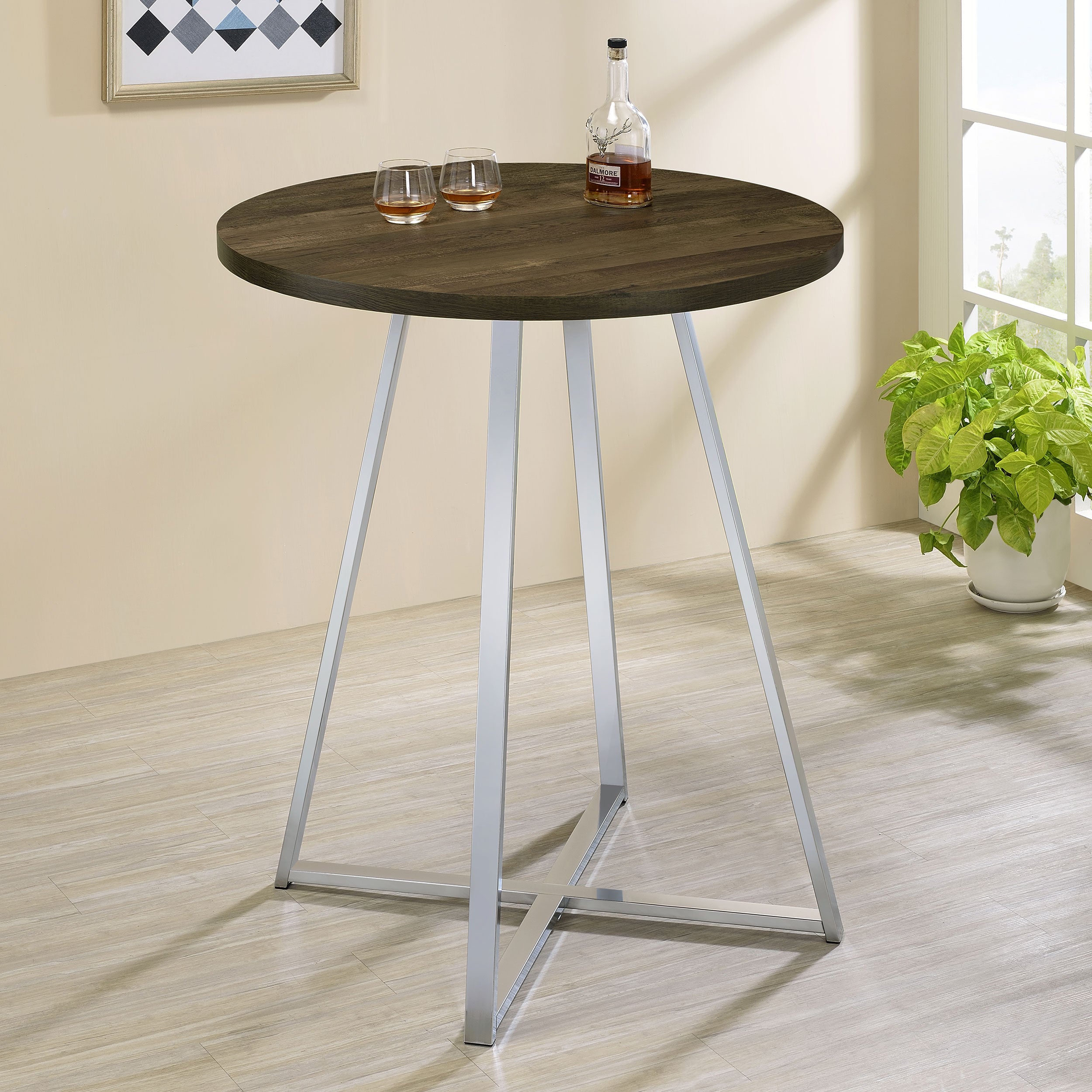 Burkhart Round 35-inch Pub Height Bistro Bar Table Brown Oak — view 2