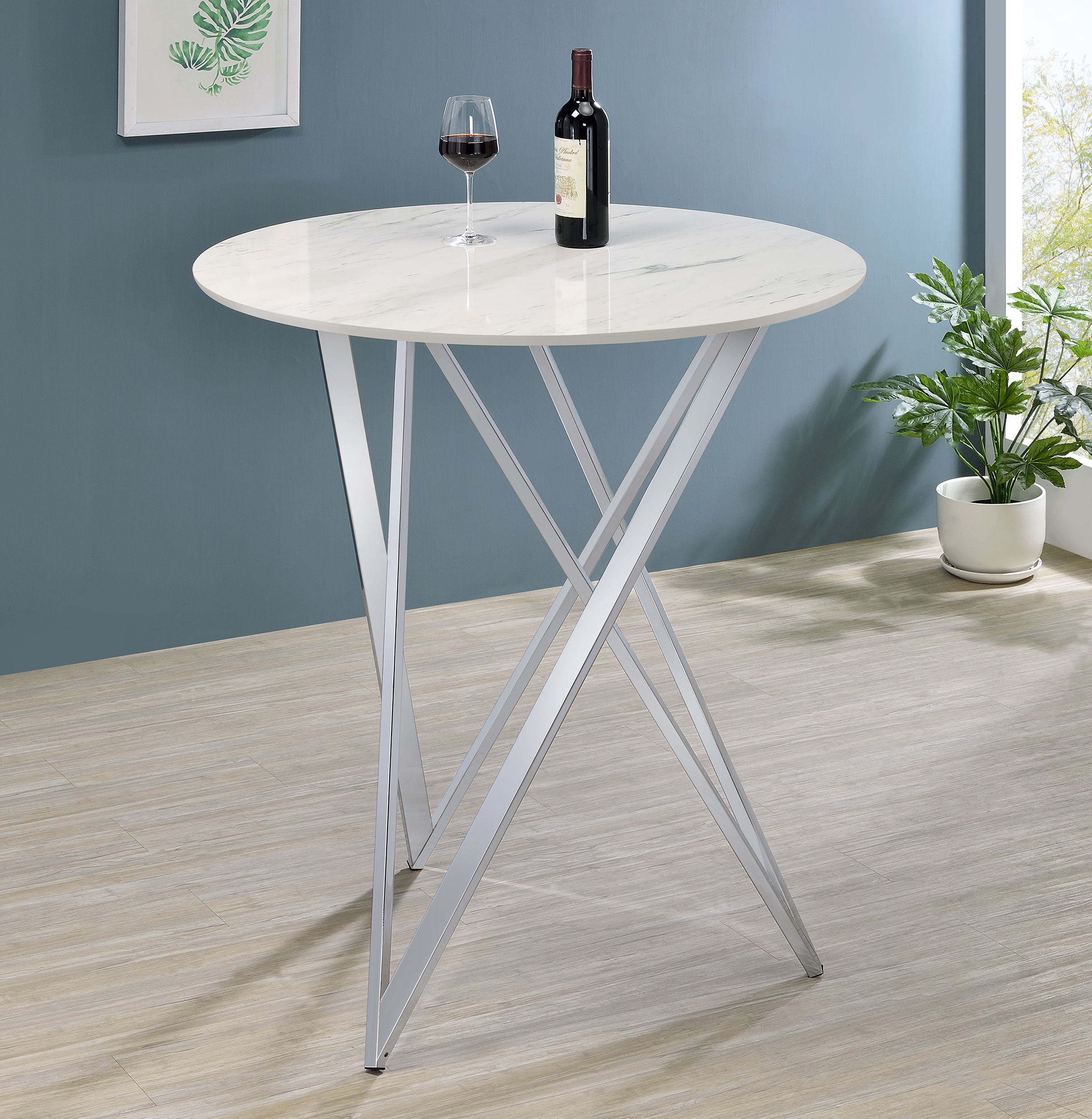 Bexter Round 35-inch Faux Marble Bistro Bar Table Chrome — view 2