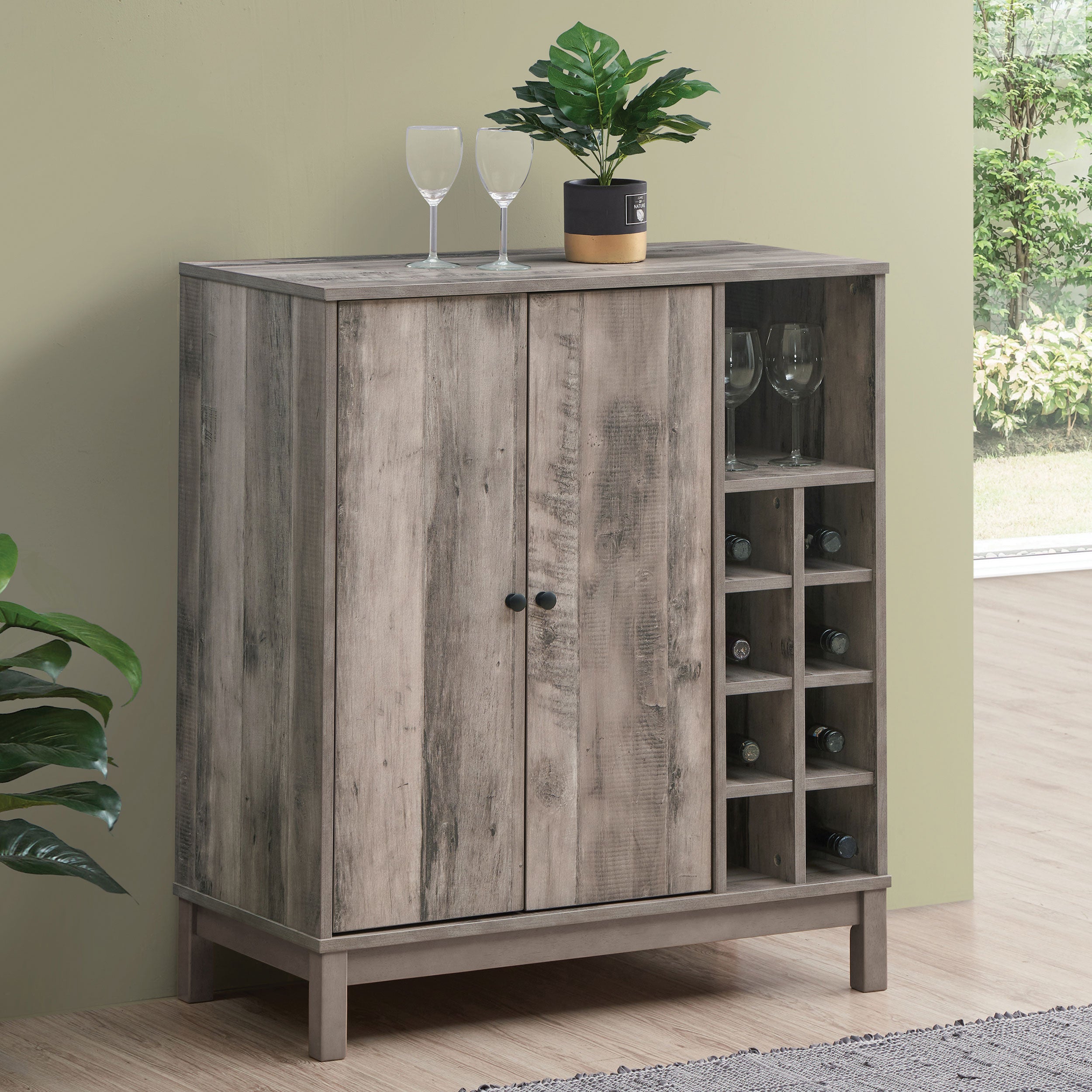Cheyenne 2-door Home Bar Wine Cabinet Weathered Acacia — view 2