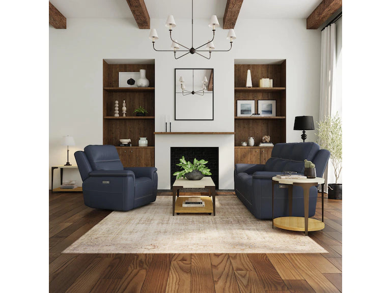 Flexsteel - Sawyer Power Reclining Sofa with Power Headrests and Lumbar (Blue Color) - Atlantic Fine Furniture Inc