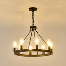 6 Light (No Bulbs) Wagon Wheel Chandelier Farmhouse Modern Small Round Chandelier For Living Room Kitchen Island Foyer Hallway Entryway Bedroom Dining Room Light Fixture Ceiling Hanging - Matte Black