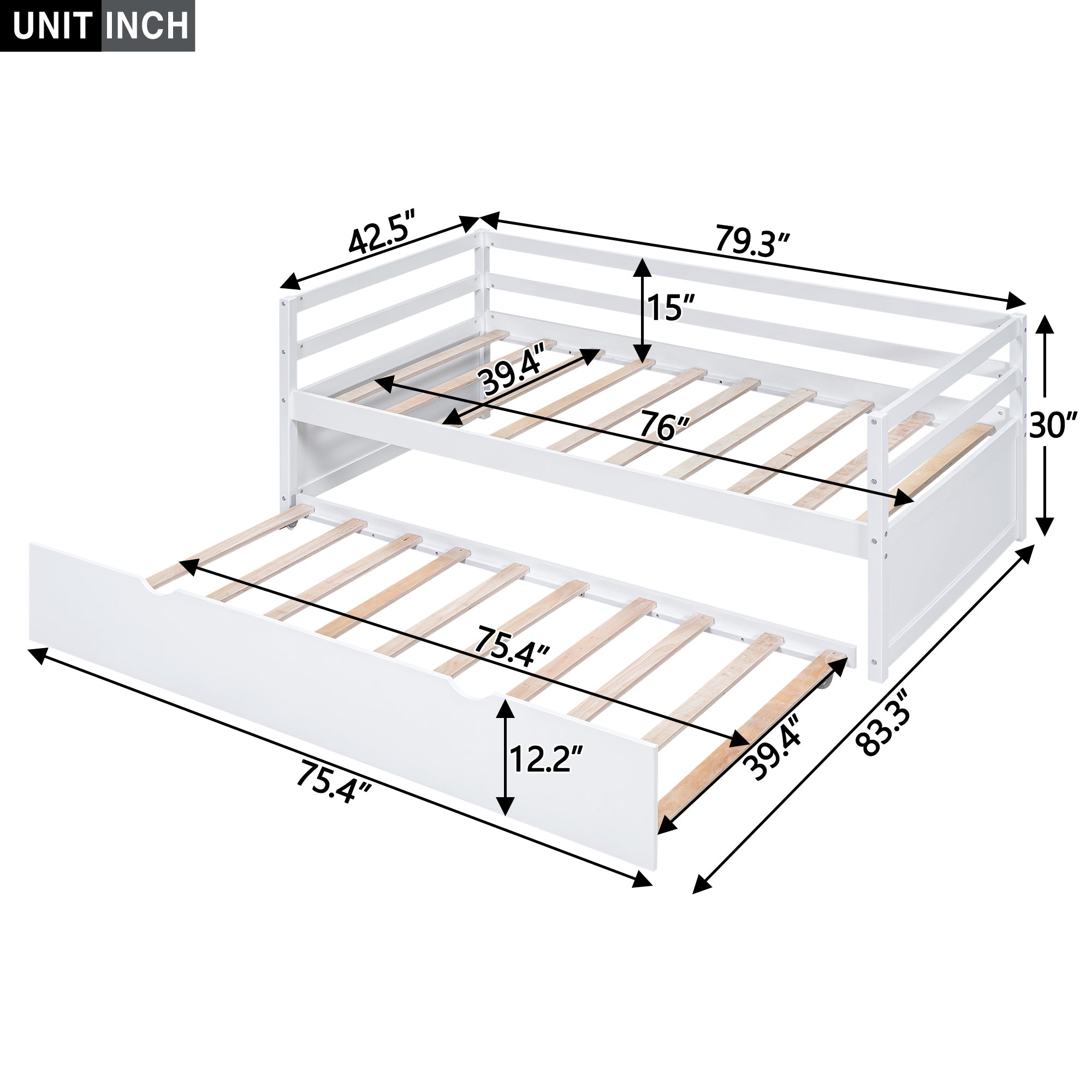 Twin Size Wood Daybed with Twin Size Trundle, White - Atlantic Fine Furniture Melbourne FL