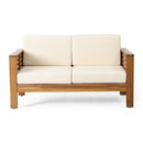 Acacia Wood Loveseat And Coffee Table Set With Cushions