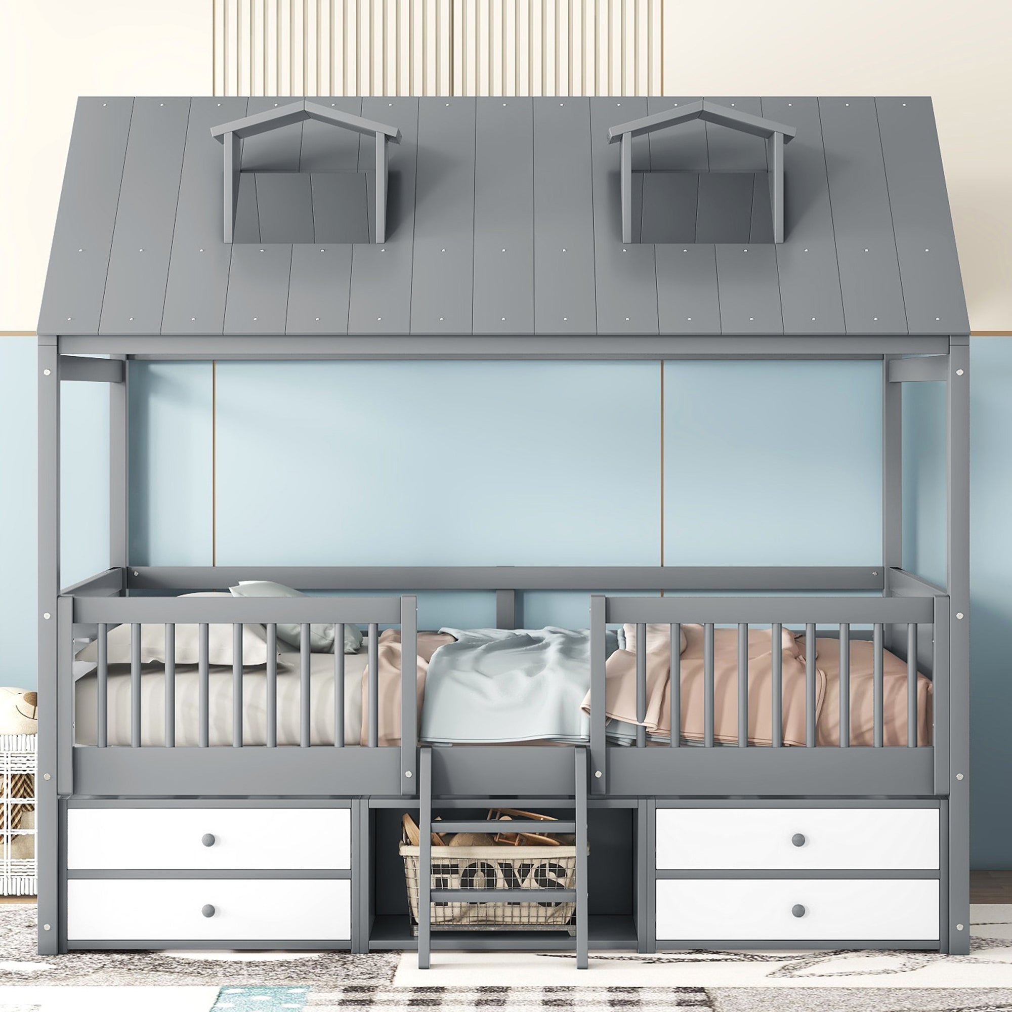 Full Size Wood Bed House Bed Frame,Gray - Atlantic Fine Furniture Melbourne FL
