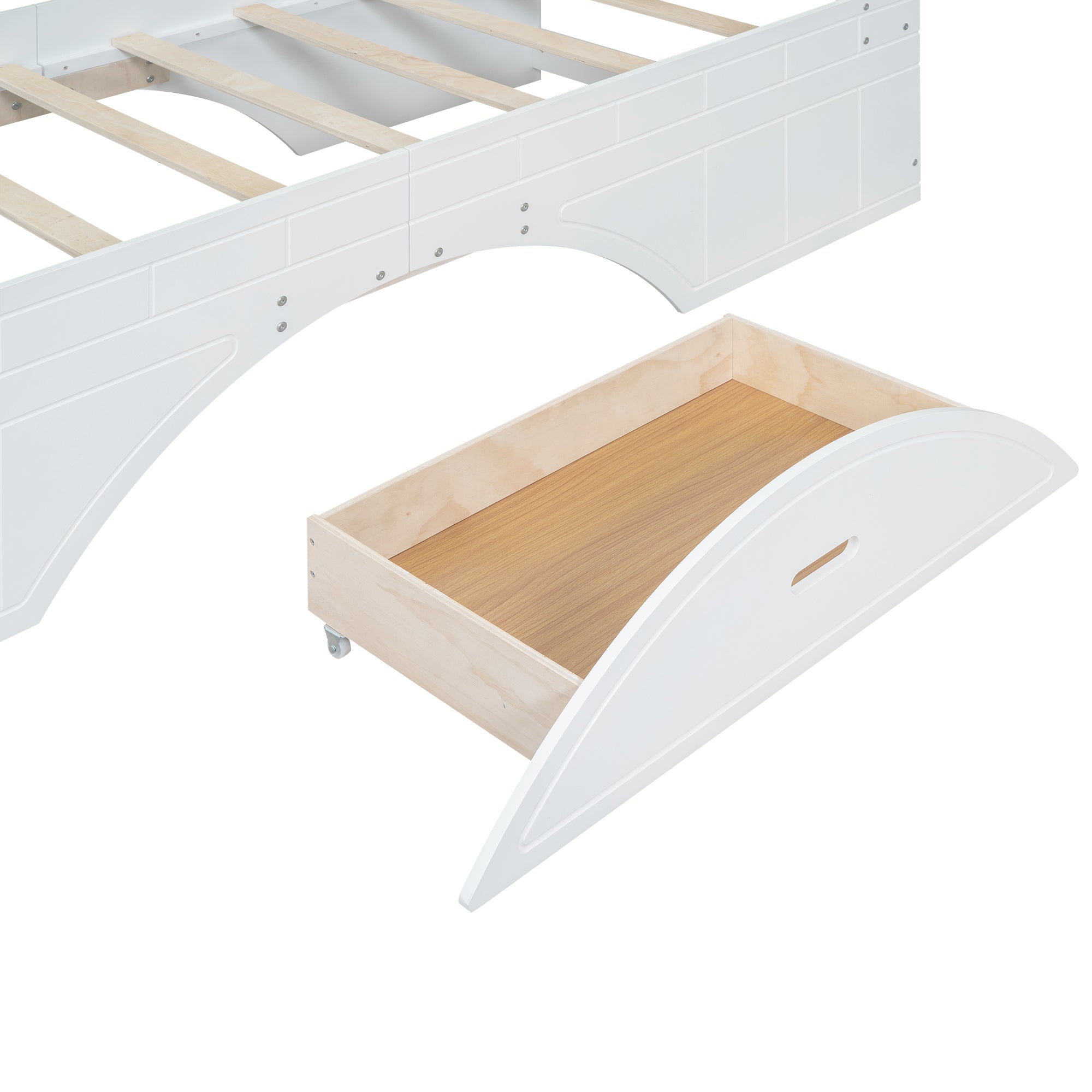 Wood Twin Size Platform Bed with 2 Drawers, Storage Headboard and Footboard, White - Atlantic Fine Furniture Melbourne FL