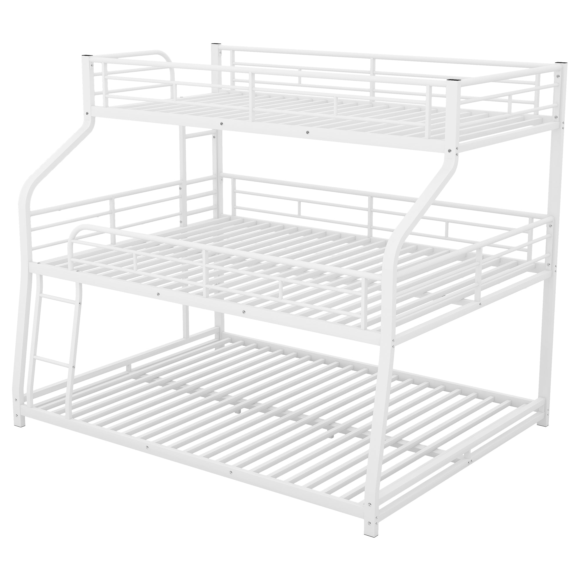 Twin XL/Full XL/Queen Triple Bunk Bed with Long and Short Ladder and Full-Length Guardrails,White - Atlantic Fine Furniture Melbourne FL