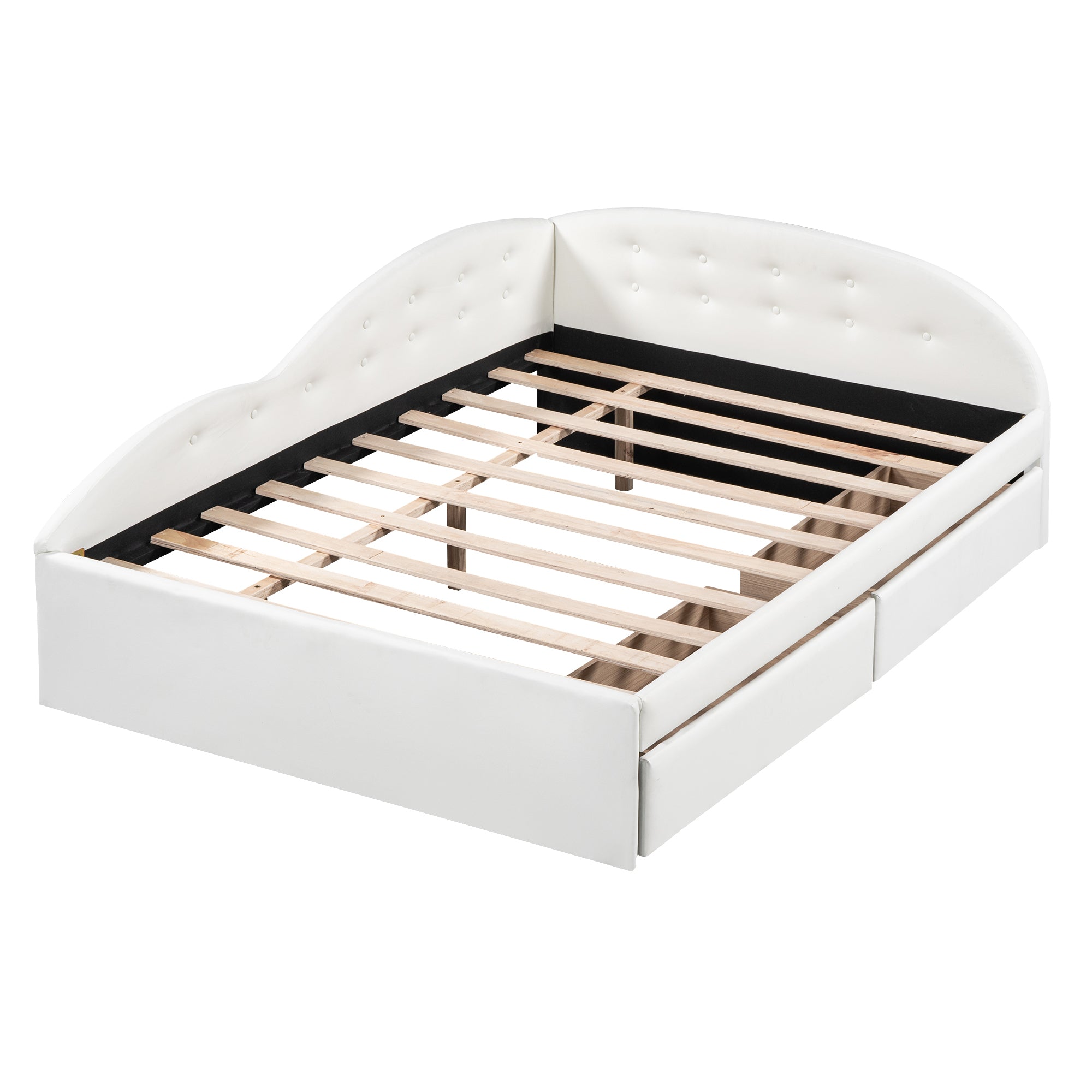 Full Size PU Upholstered Tufted Daybed with Two Drawers and Cloud Shaped Guardrail, White - Atlantic Fine Furniture Melbourne FL