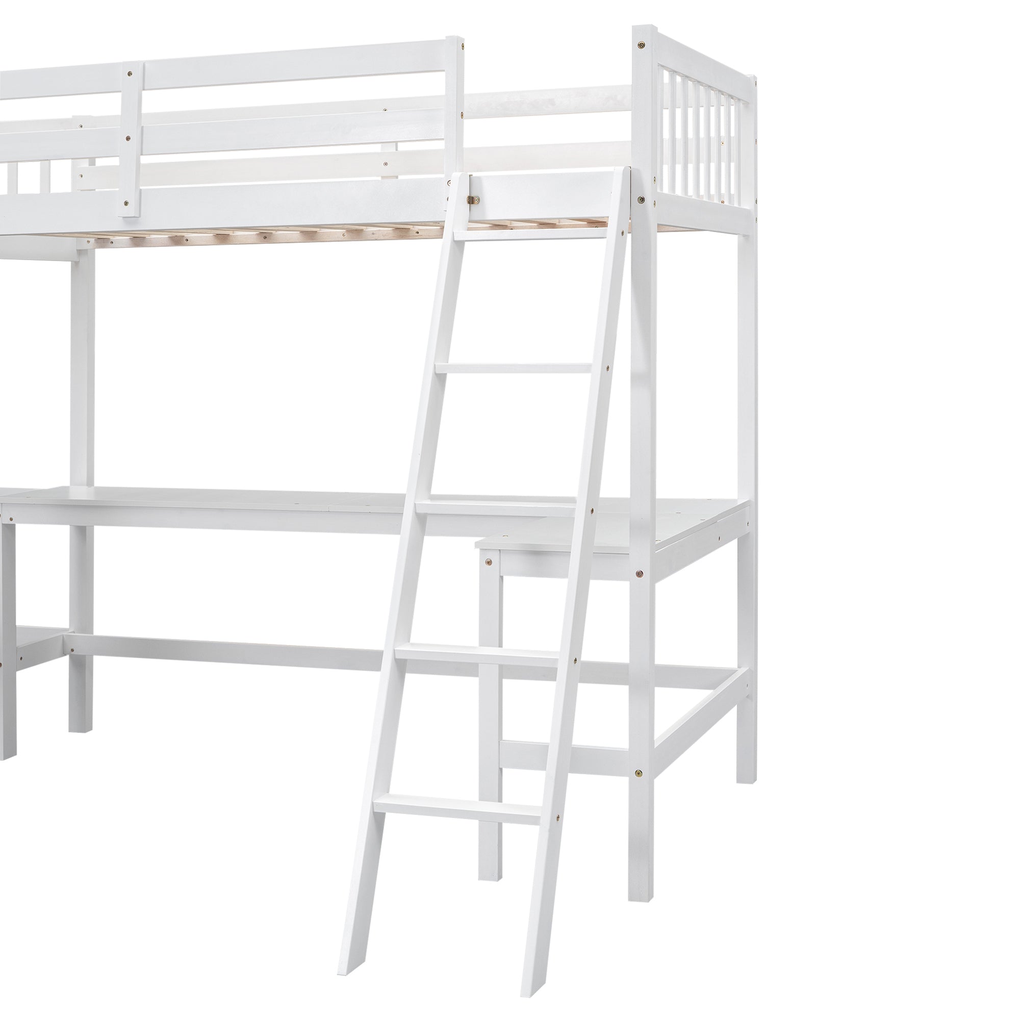 Wood Twin Size L-Shaped Loft Bed with Ladder and 2 Built-in L-Shaped Desks, White - Atlantic Fine Furniture Melbourne FL