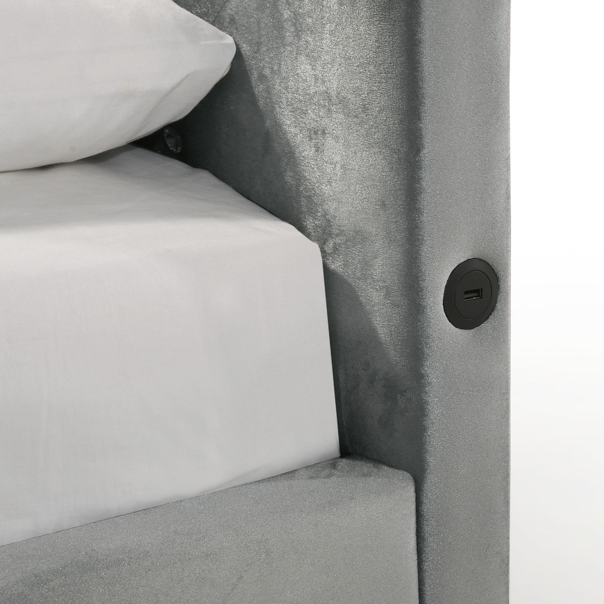 Amberley Full Upholstered Corner Bed With LED And USB in Gray by Elements International, view 3
