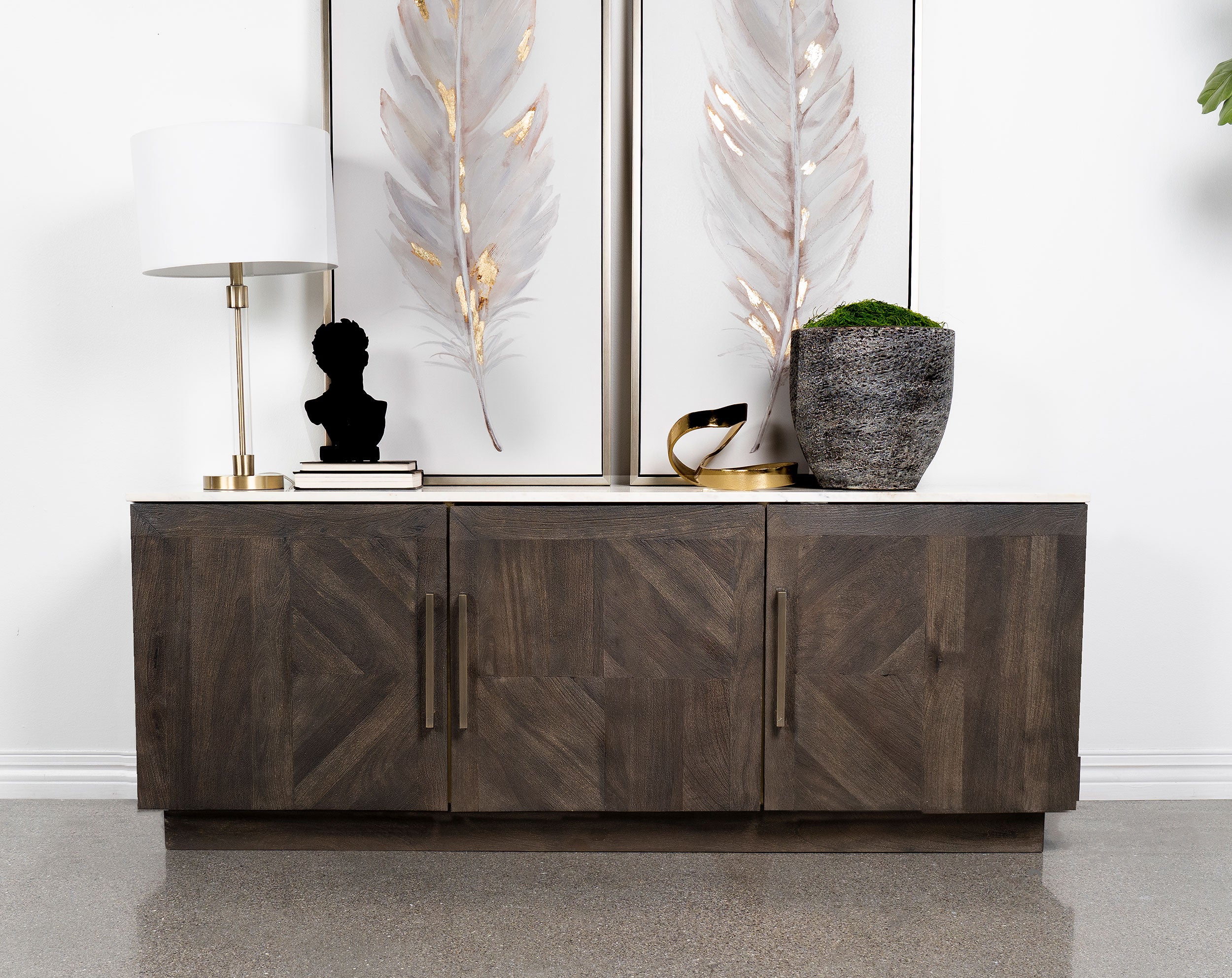 Dennis 3-door Marble Top Sideboard Buffet Tobacco Grey — view 2
