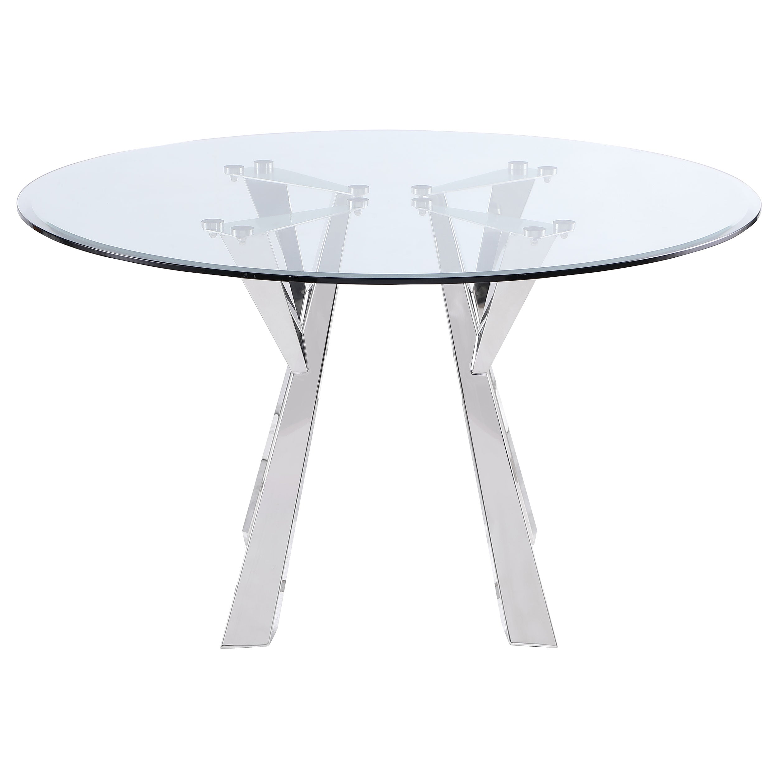 Alaia Round 51-inch Clear Glass Top Dining Table Chrome — view 3