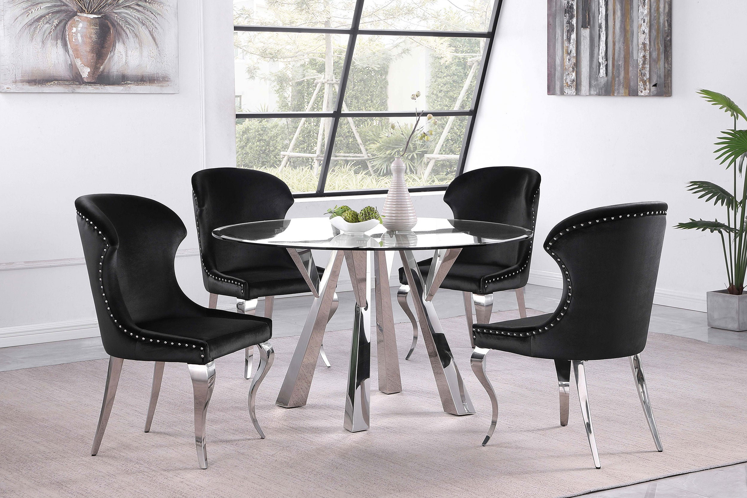 Alaia Round 51-inch Clear Glass Top Dining Table Chrome — view 5