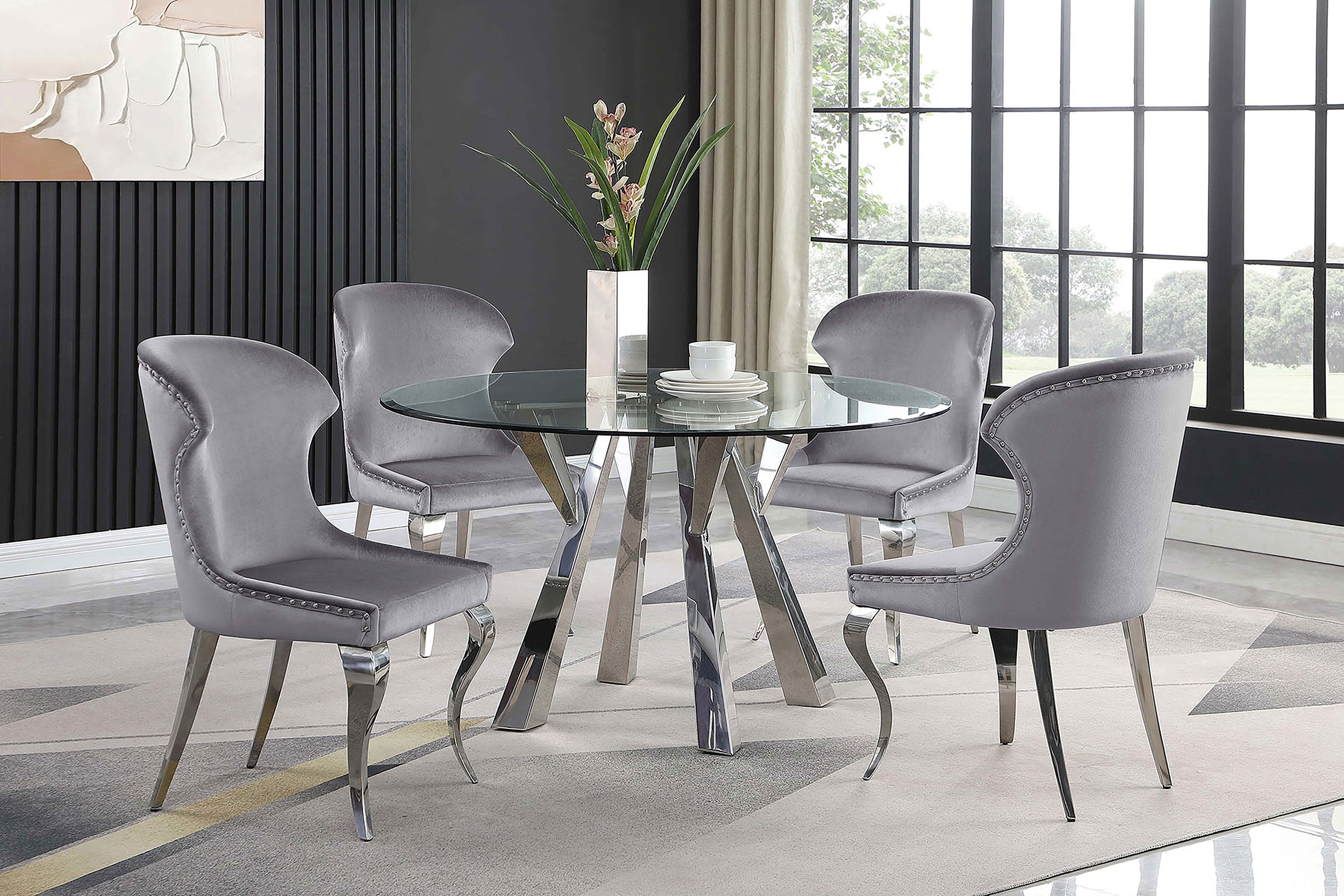 Alaia Round 51-inch Clear Glass Top Dining Table Chrome — view 6