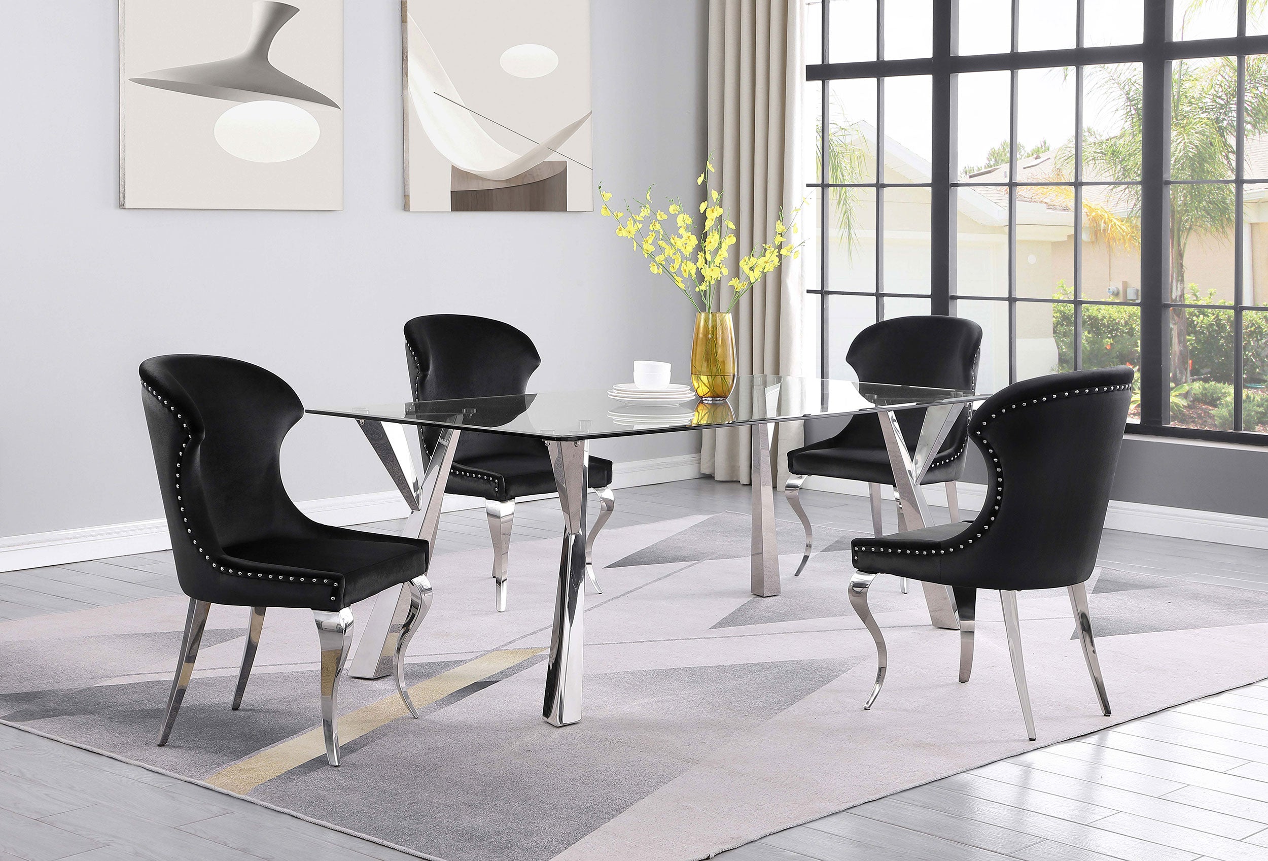 Alaia Rectangular 79-inch Glass Top Dining Table Chrome — view 6